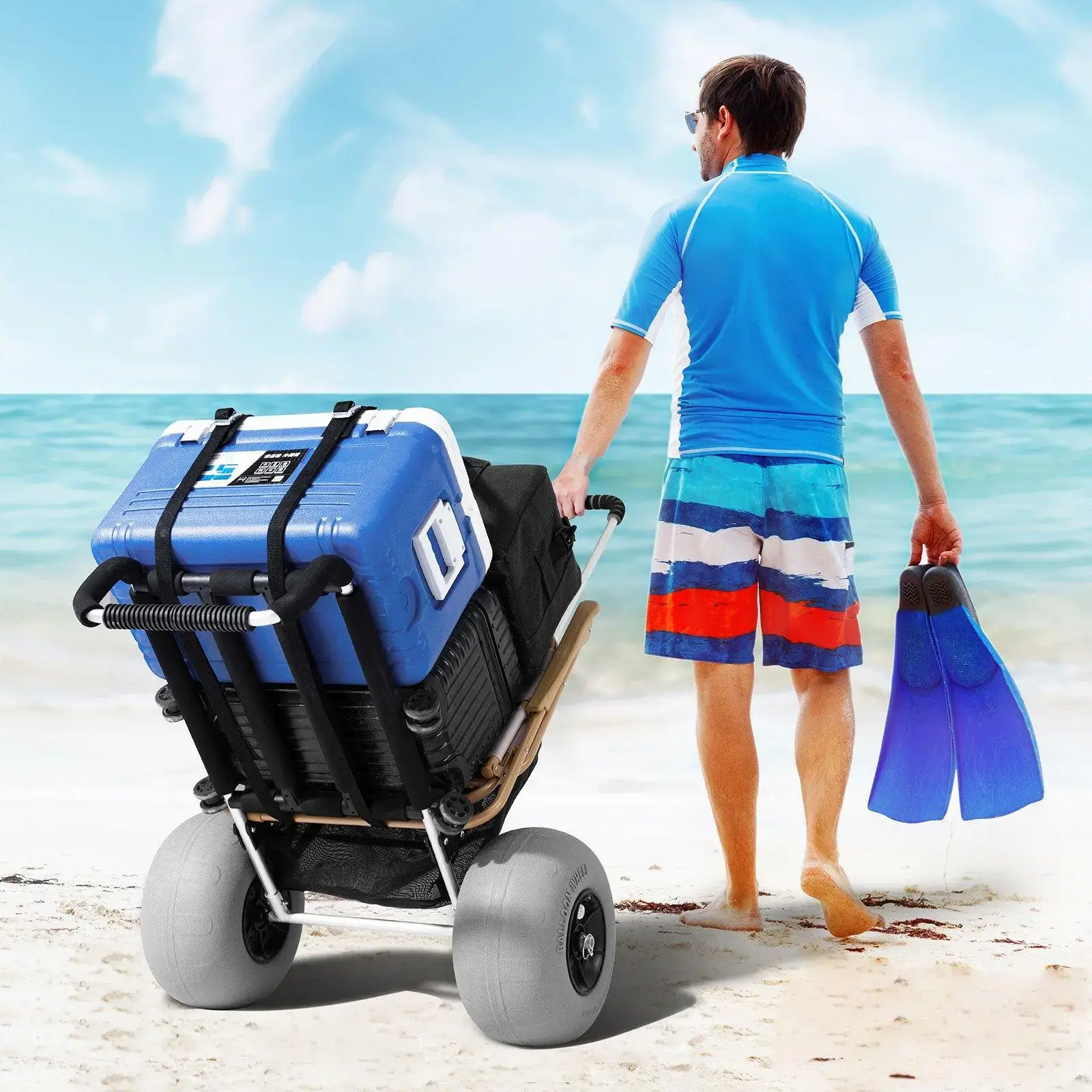 Folding Beach Dolly with 12 Inch Large Sand Wheels, 29.9