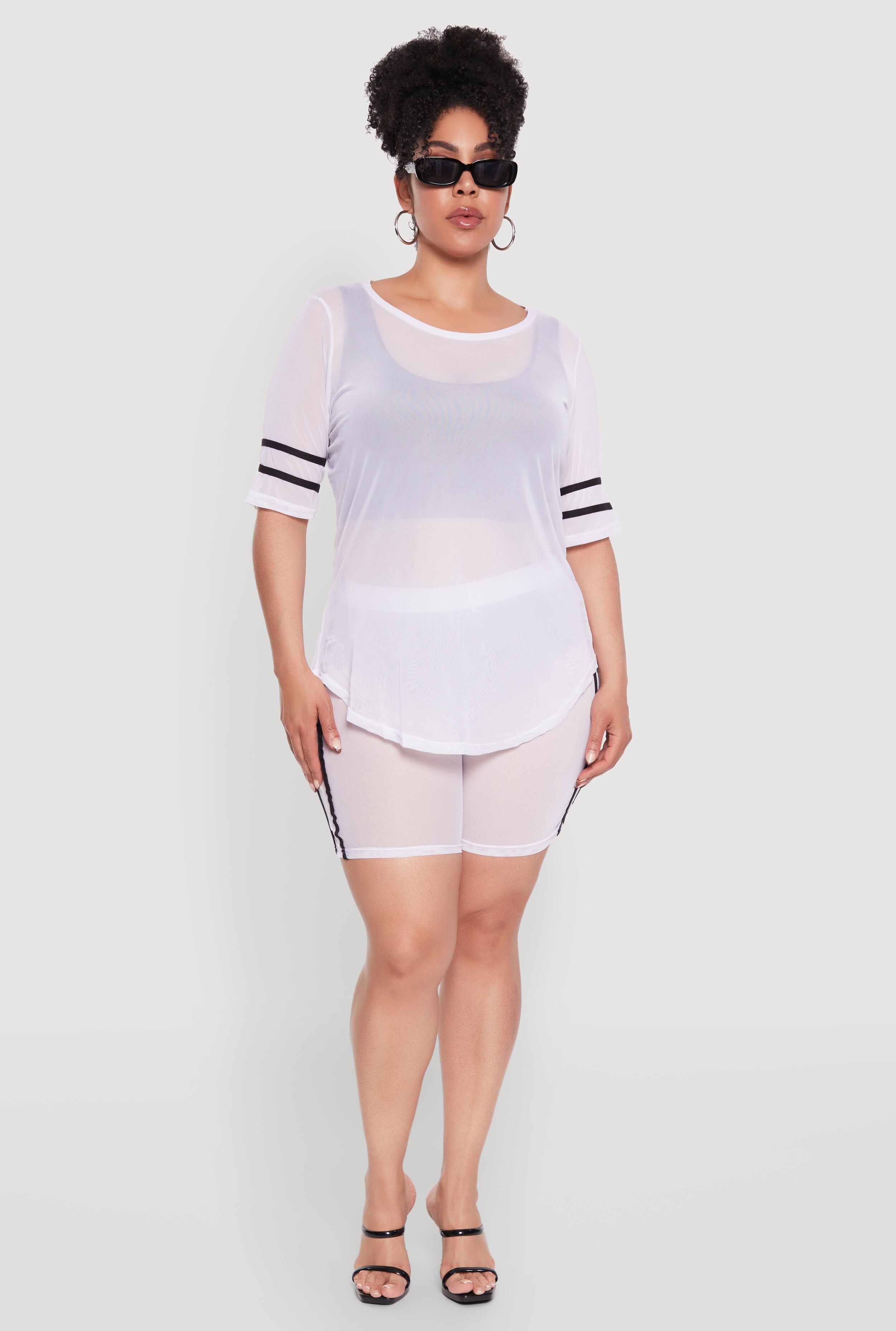 Plus Size Varsity Stripe Short Sleeve Mesh Top