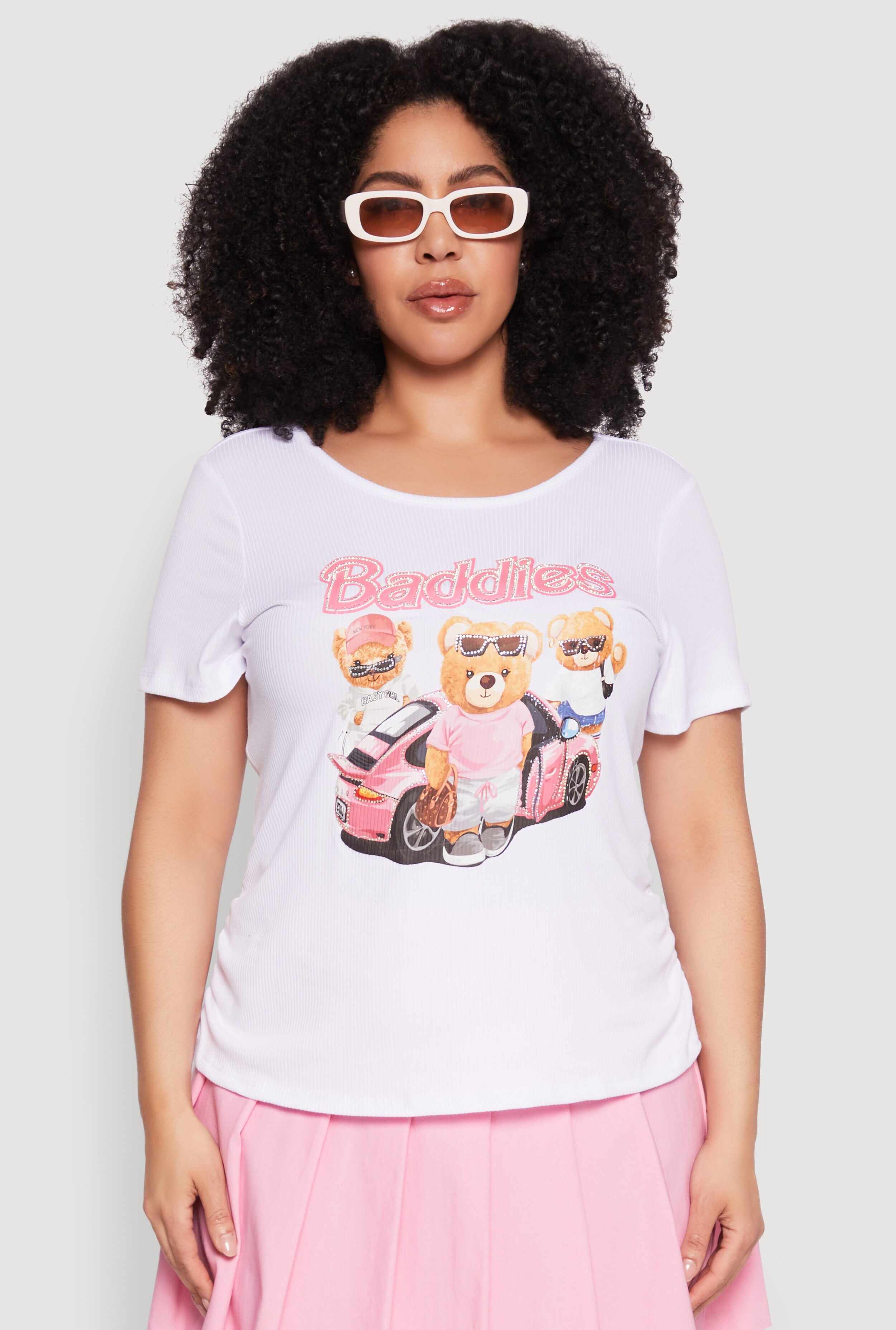 Plus Size Ribbed Knit Baddies Graphic Tee