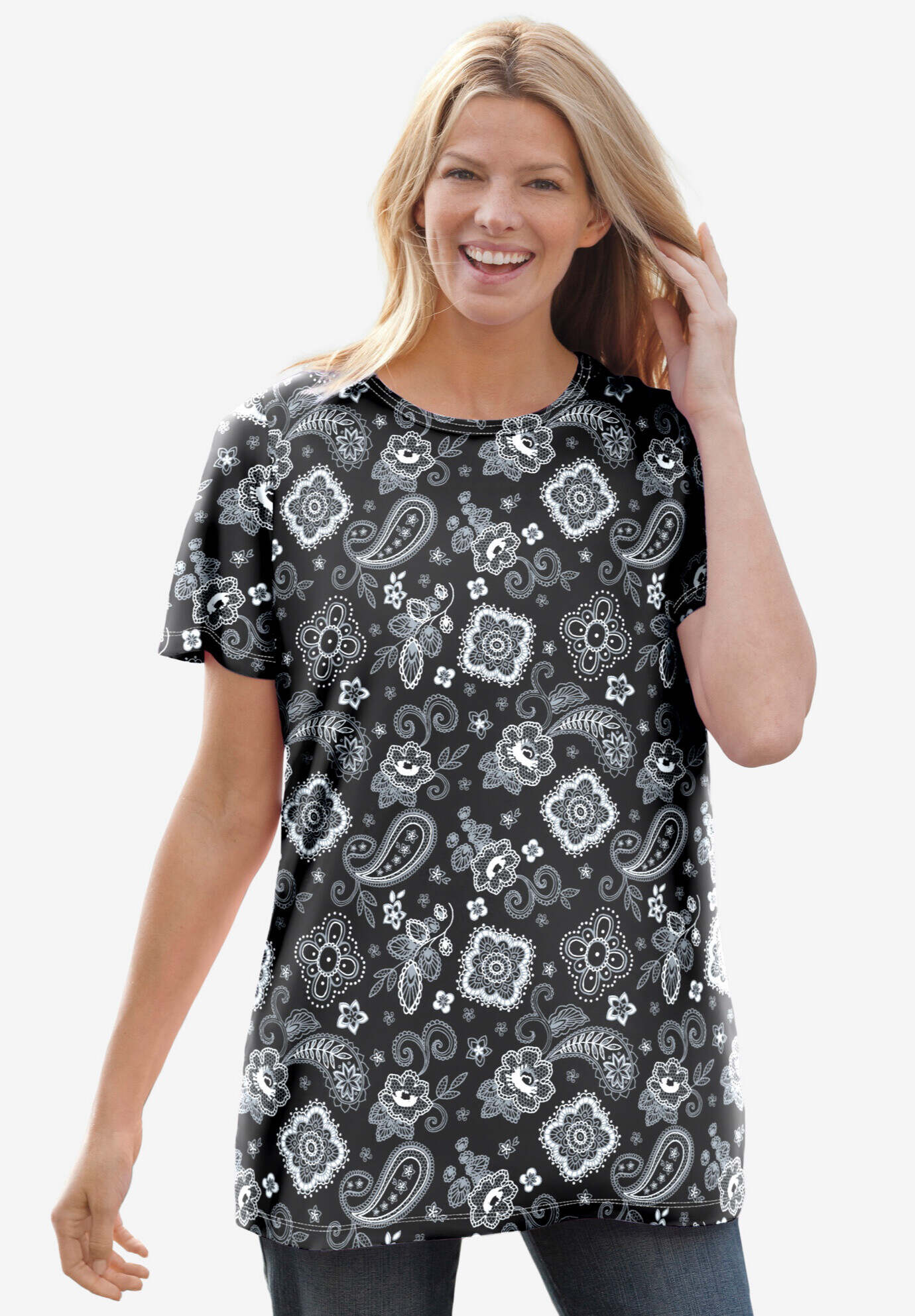 Perfect Printed Short-Sleeve Crewneck Tee