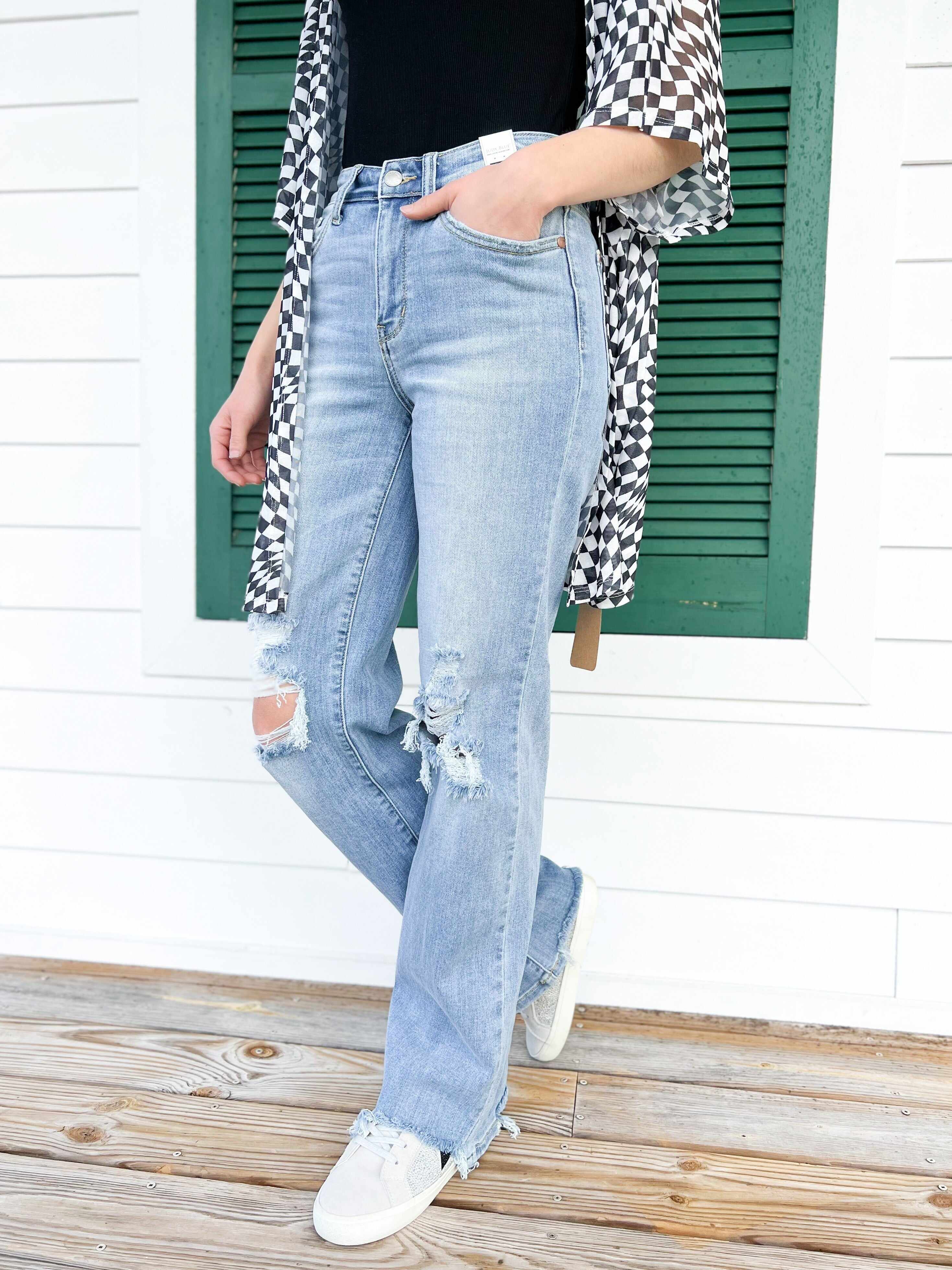 🔥Hot Sales🔥Wonderwall High Rise 90s Destroyed Knee Straight Leg Jeans