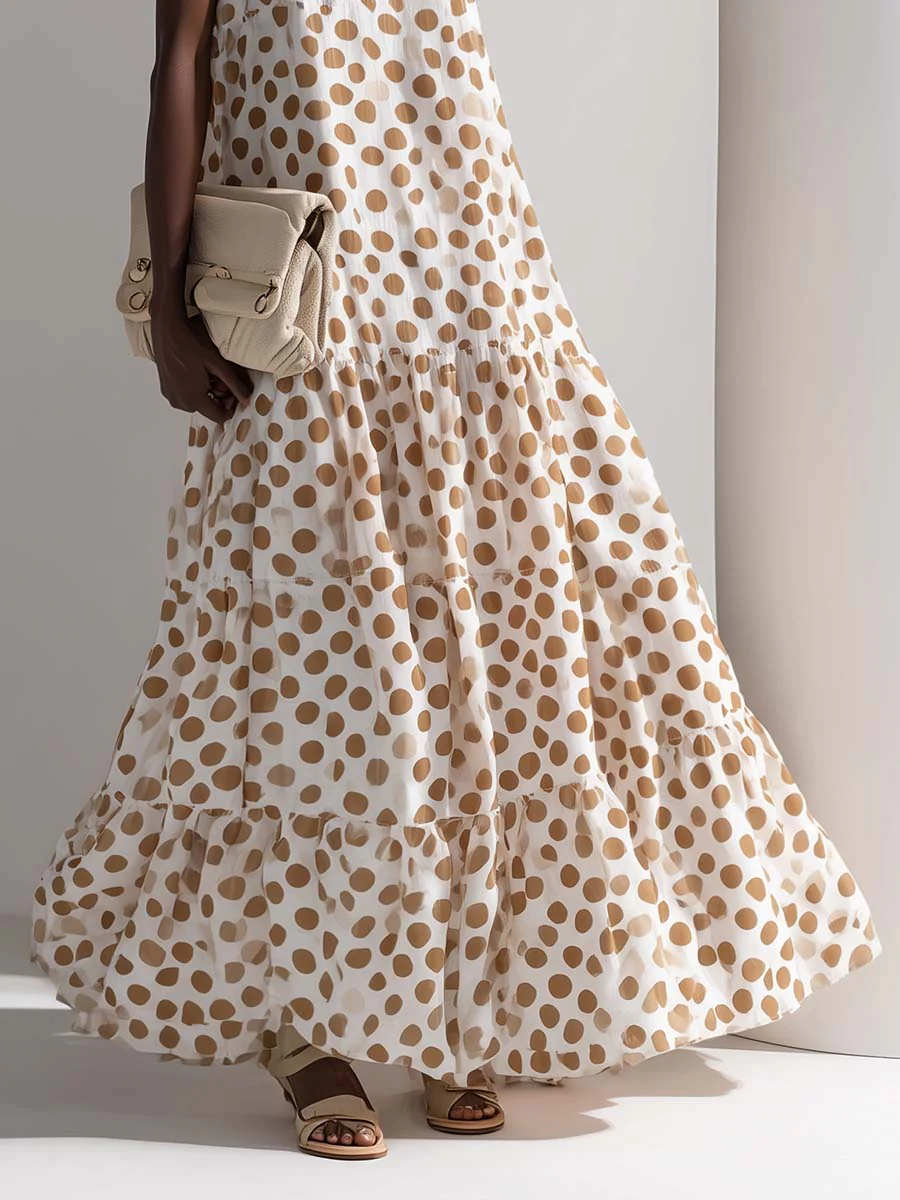 🔥Summer Arrivals🌟Retro Polka Dot Print Multi-layered Hem Maxi Dress