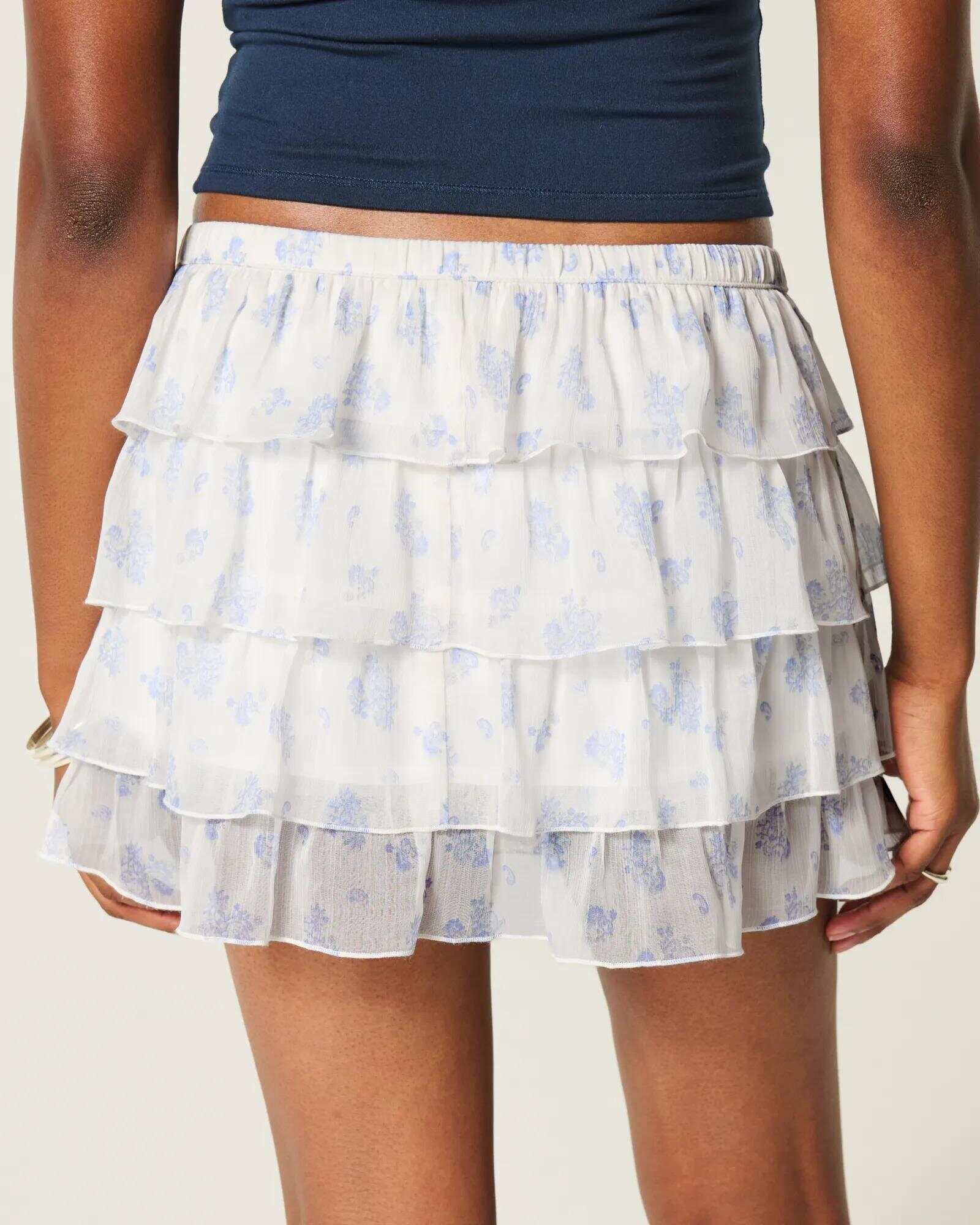Lace-Chiffon Tiered Mini Skort