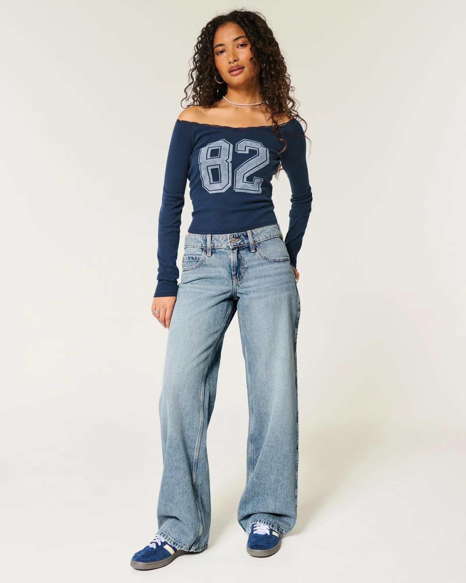 Low-Rise Dark Wash Baggy Jeans
