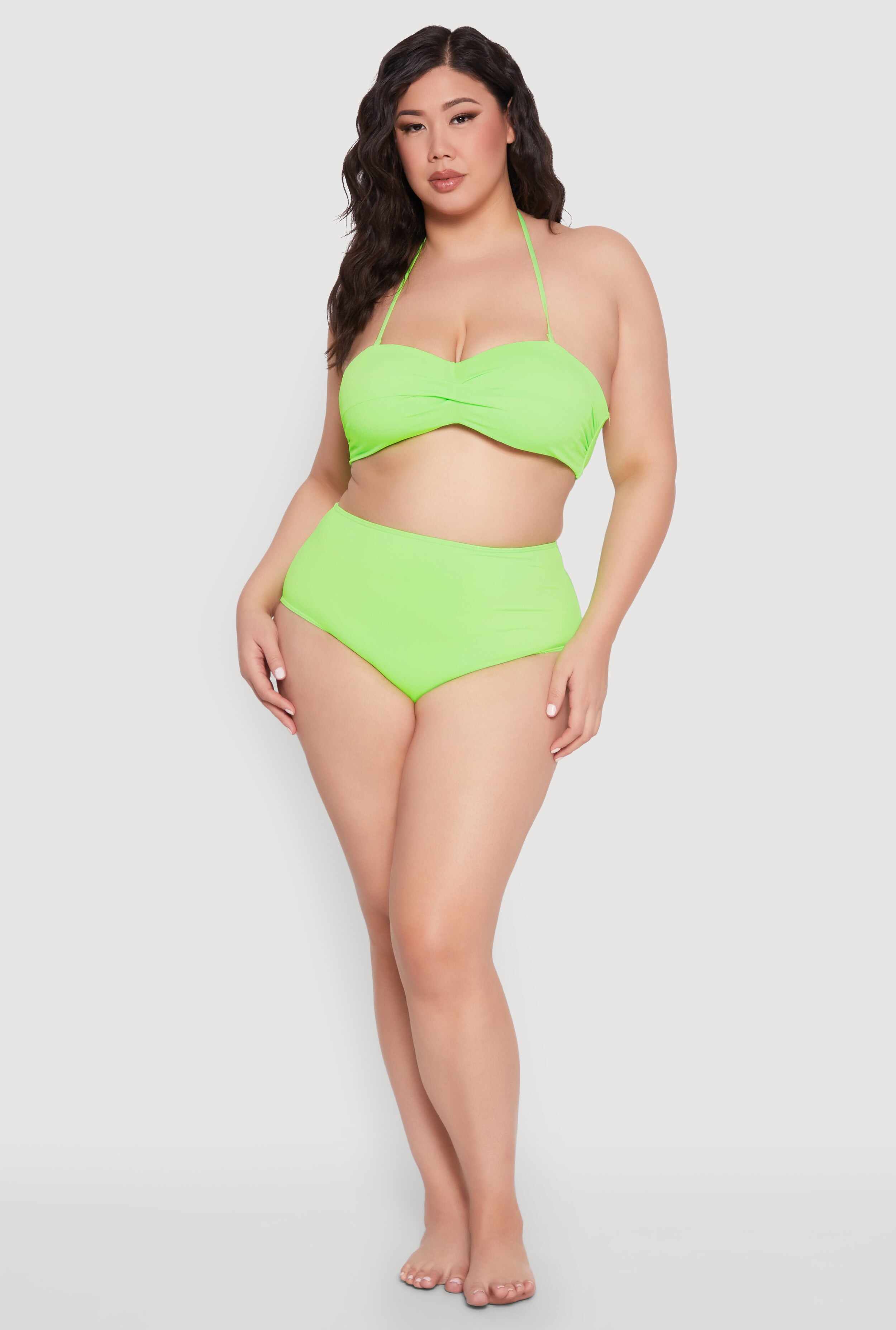 Plus Size Solid Halter Neck Bandeau Bikini Top