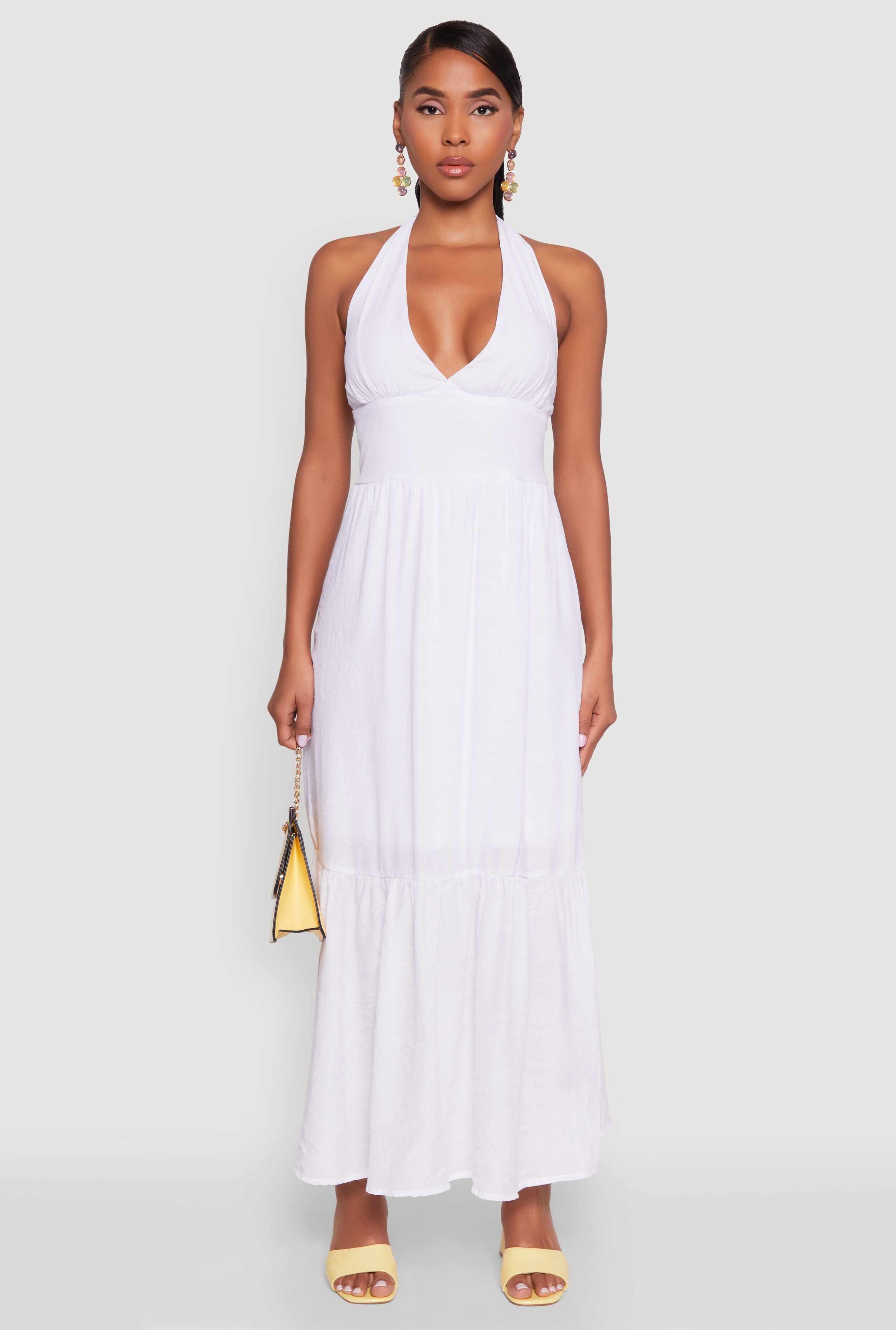 Elegant Gauze Knit Halter Neck Tiered Dress