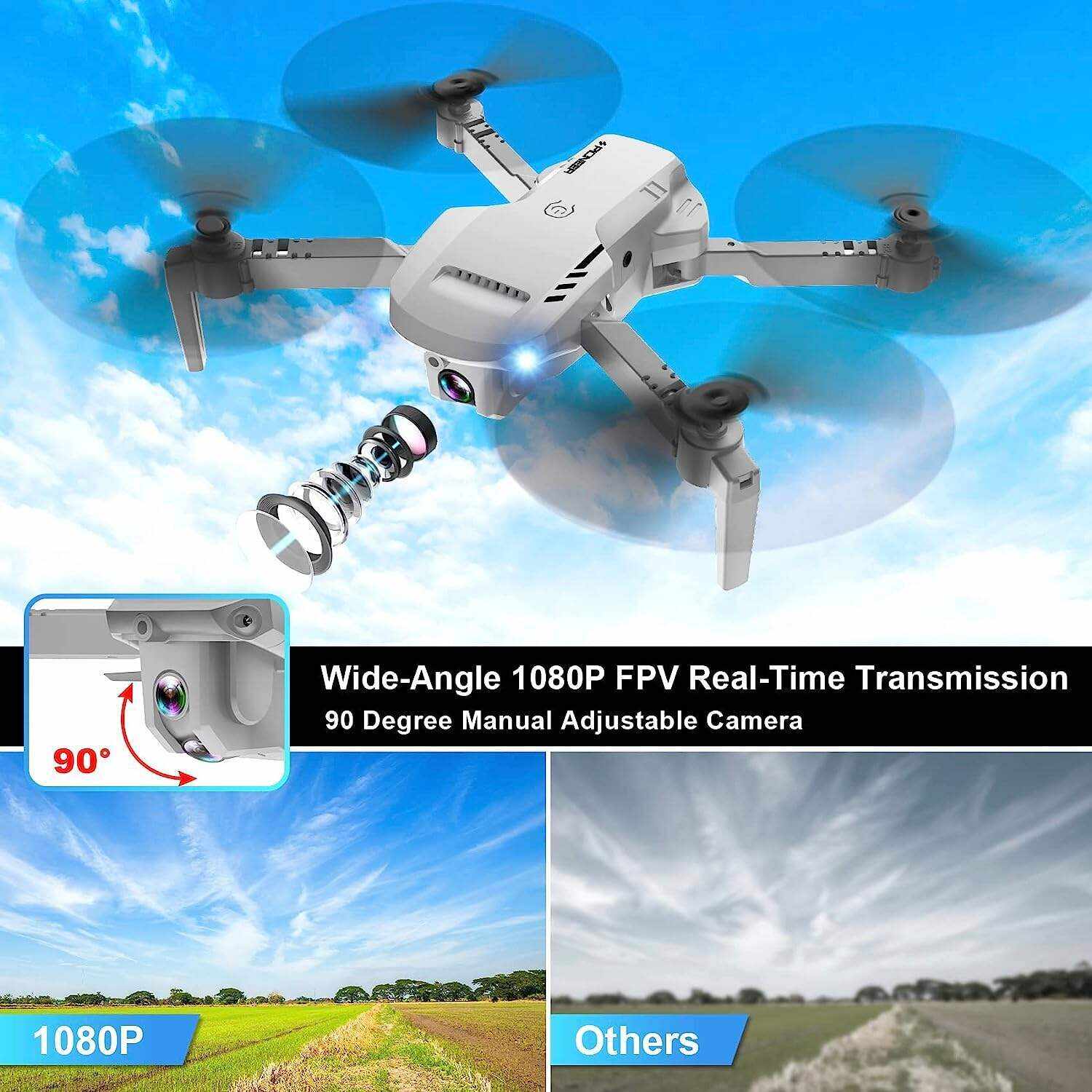 Mini Drone with Camera - 1080P HD FPV Foldable Drone with Carrying Case, 2 Batteries, 90° Adjustable Lens, One Key Take Off/Land, Altitude Hold, 360° Flip, Toys Gifts for Kids and Adults