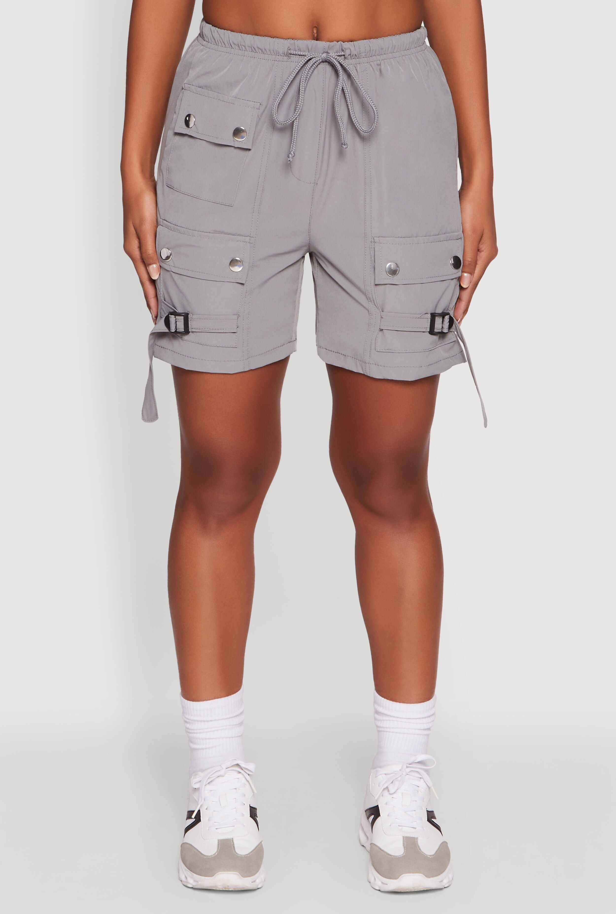 Trendy Nylon Drawstring Waist Utility Shorts