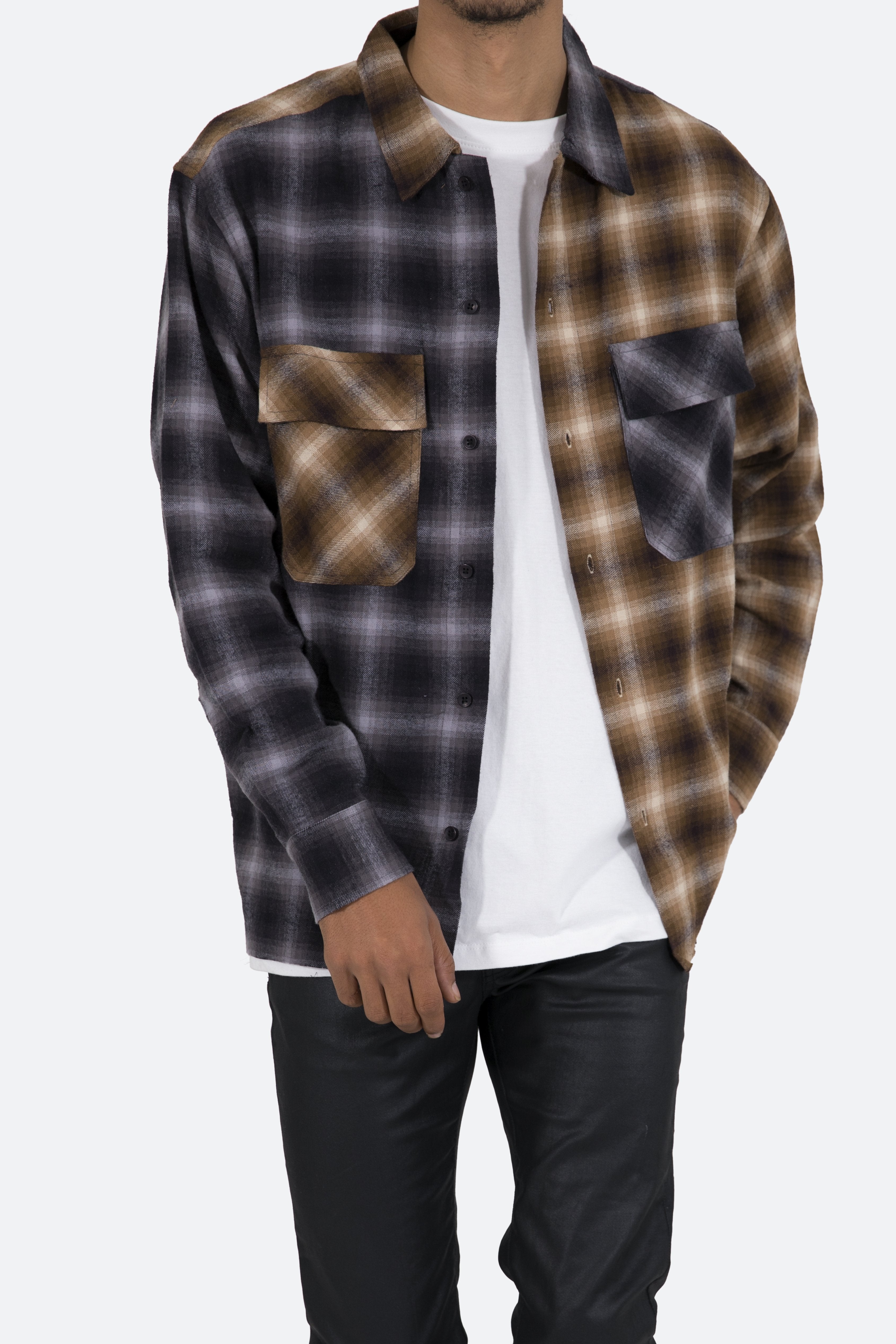 Mismatch Flannel Shirt - Brown/Grey