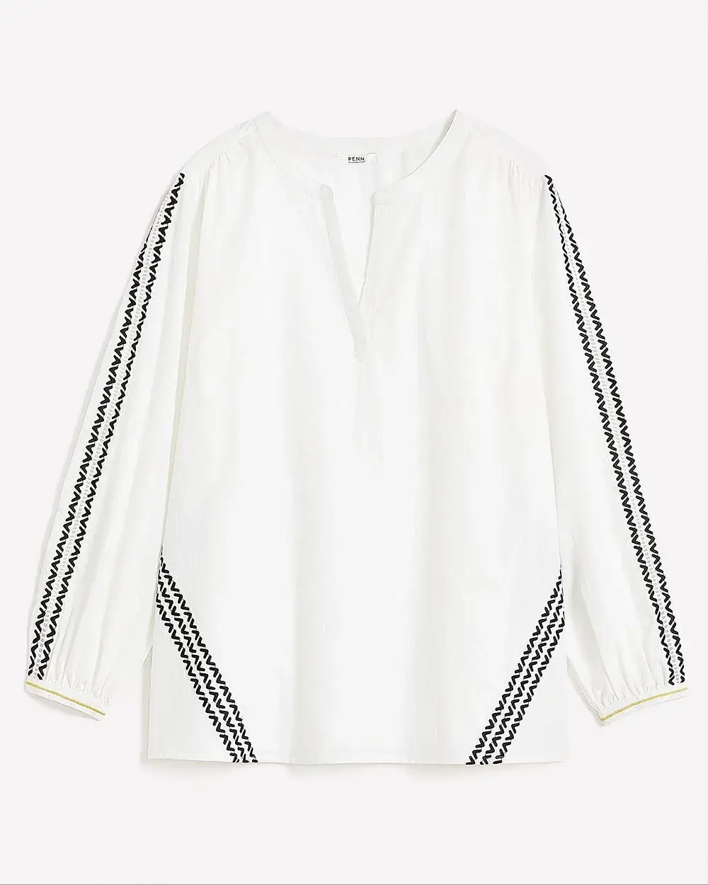 Long-Sleeve Split-Neck Blouse with Embroidery Detail
