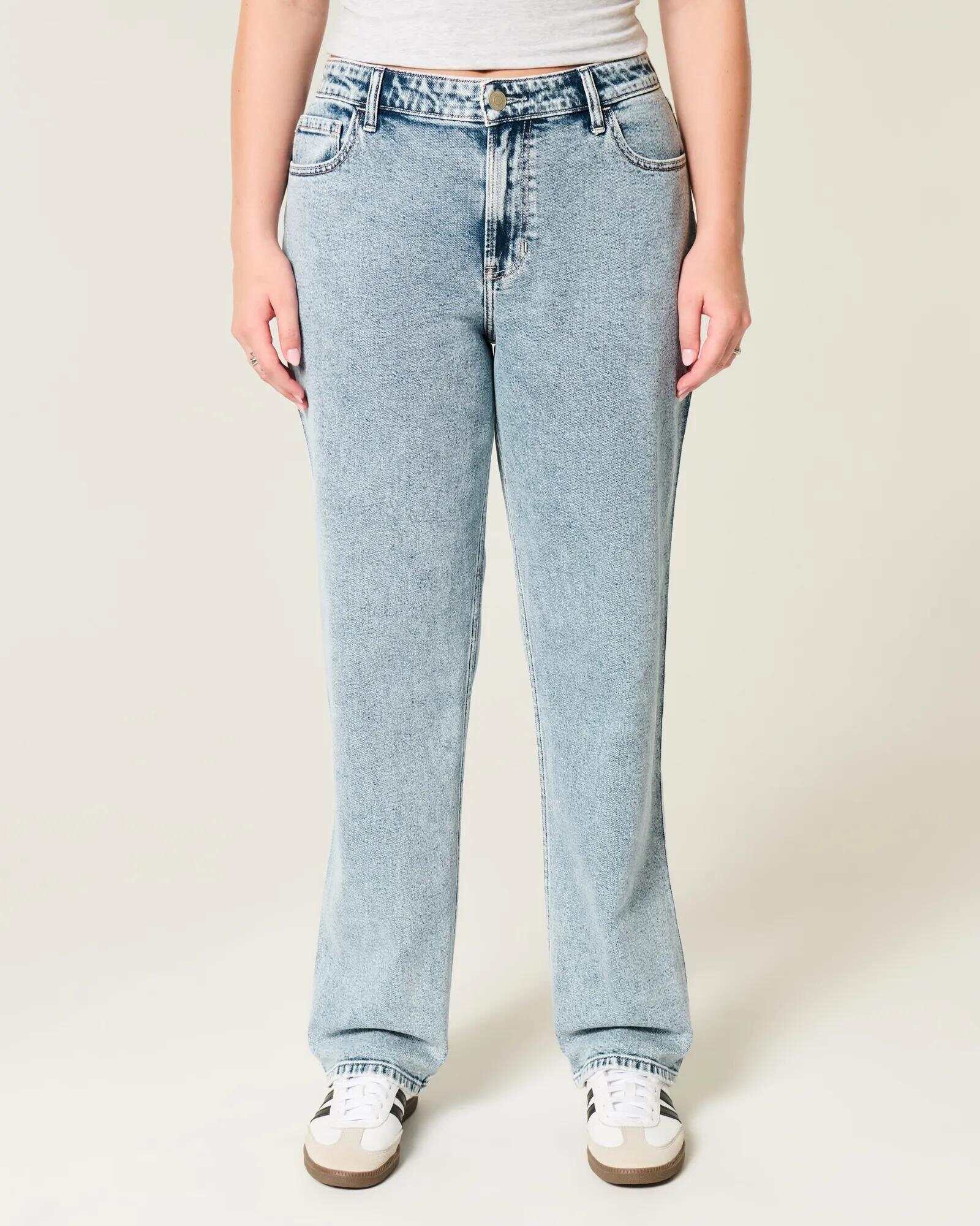 High-Rise Washed Black Straight Jeans