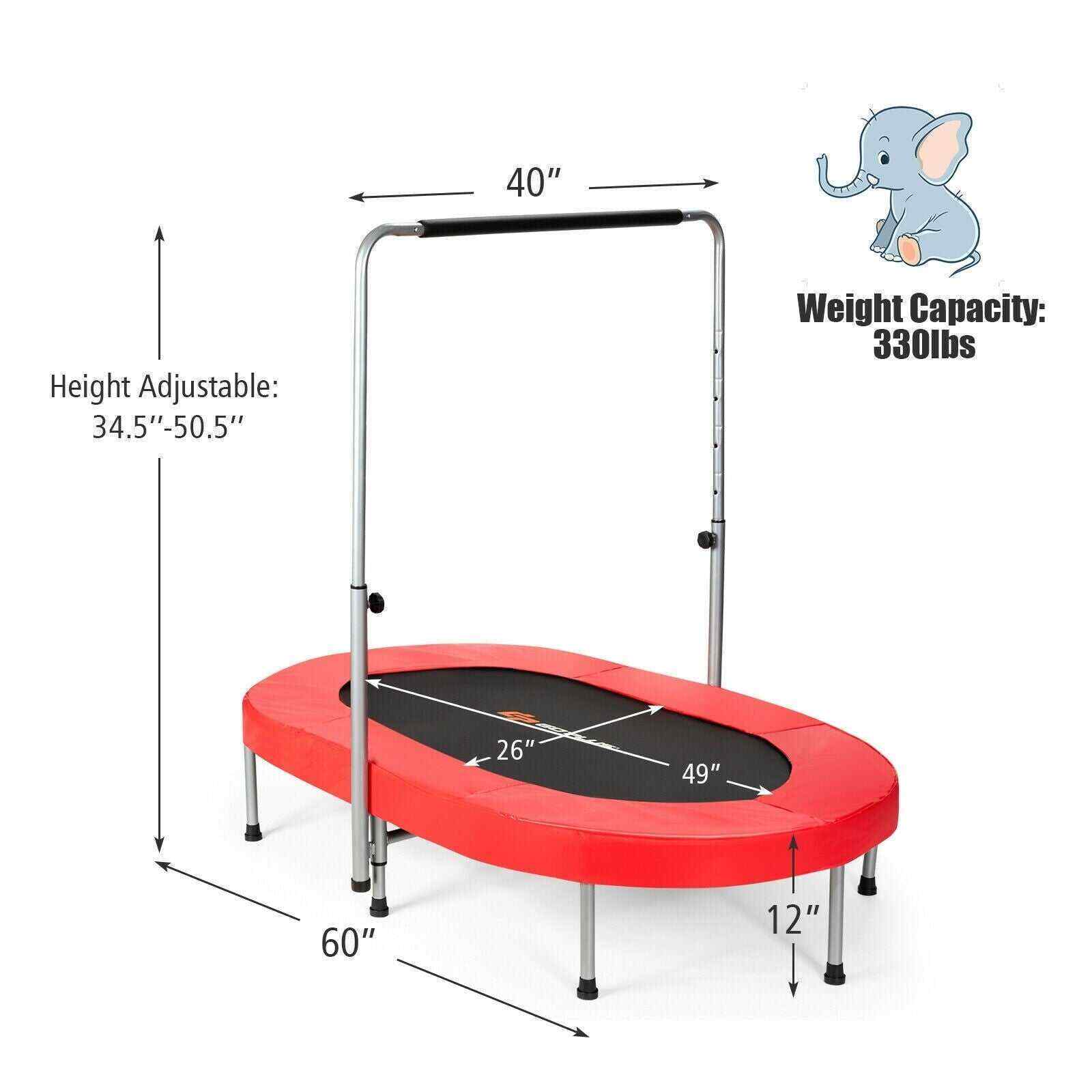 Foldable Double Mini Kids Fitness Trampoline Rebounder with Adjustable Handle