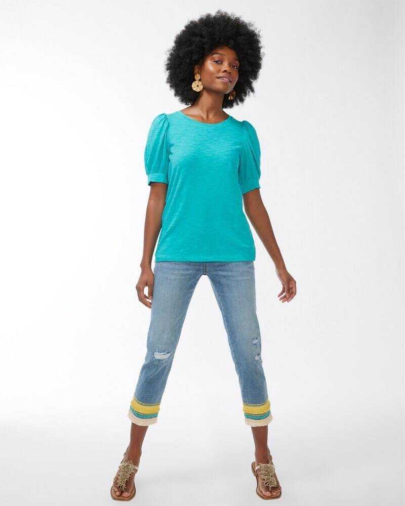 Puff Sleeve Slub Tee Agua Azul
