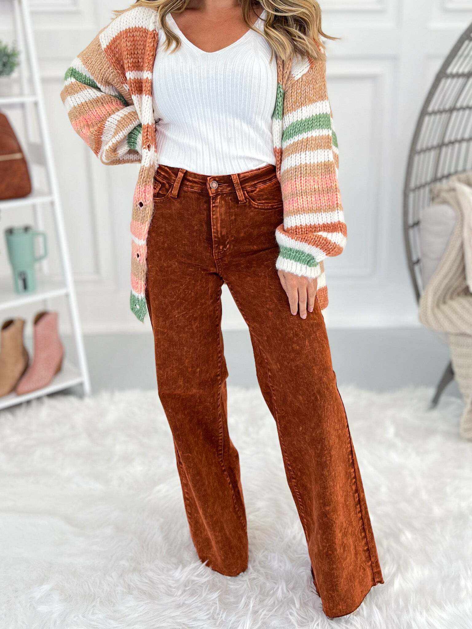 Christmas - Pumpkin Spice Dyed Retro Wide Leg Jeans- Final Sale