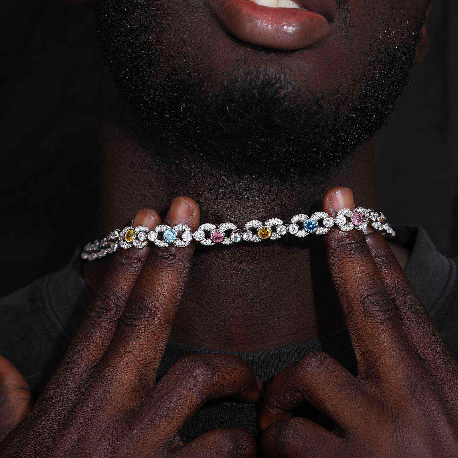 TestTest 10mm S925 Moissanite Infinity Link Chain With Colorful CZ Mainstones