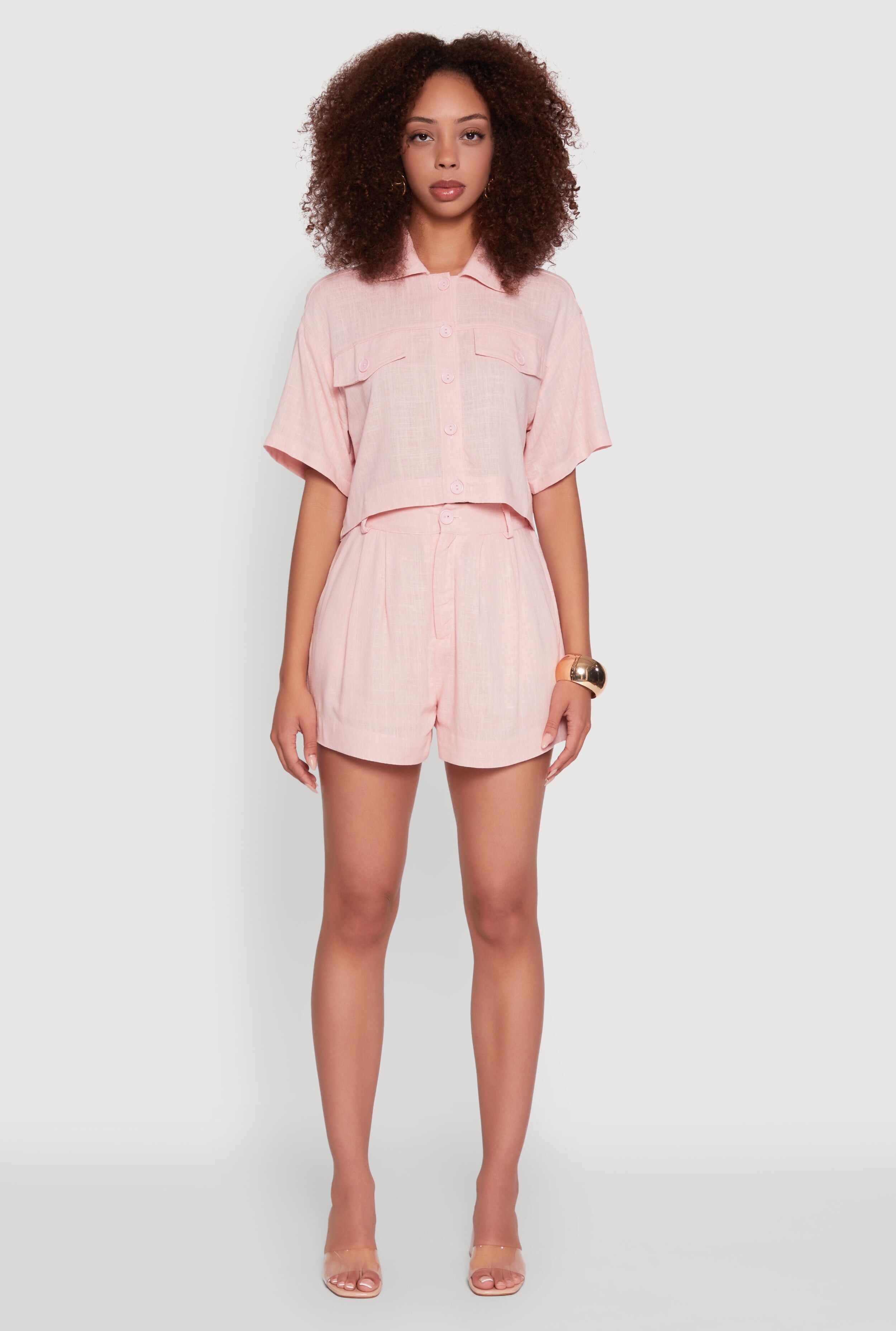 Trendy Linen High Waisted Pleated Shorts
