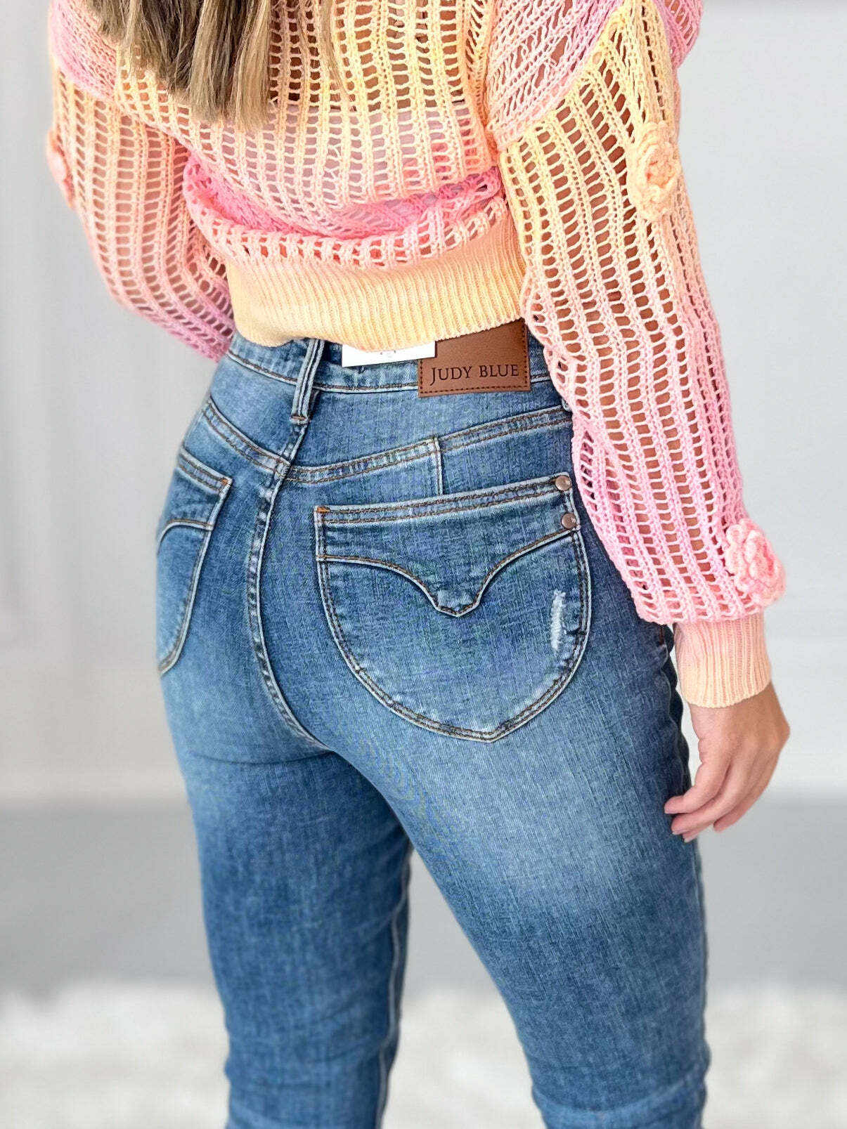 Georgia Peach - Christmas Tummy Control Shield Pocket Skinny Jeans- Final Sale