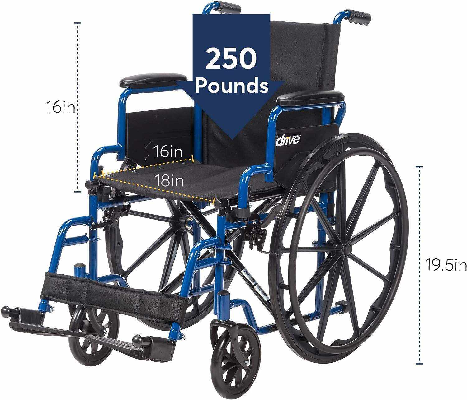 Drive Medical BLS18FBD-ELR Blue Streak Lightweight Wheelchair with Swing-Away Elevating Leg Rests and Flip-Back Arms