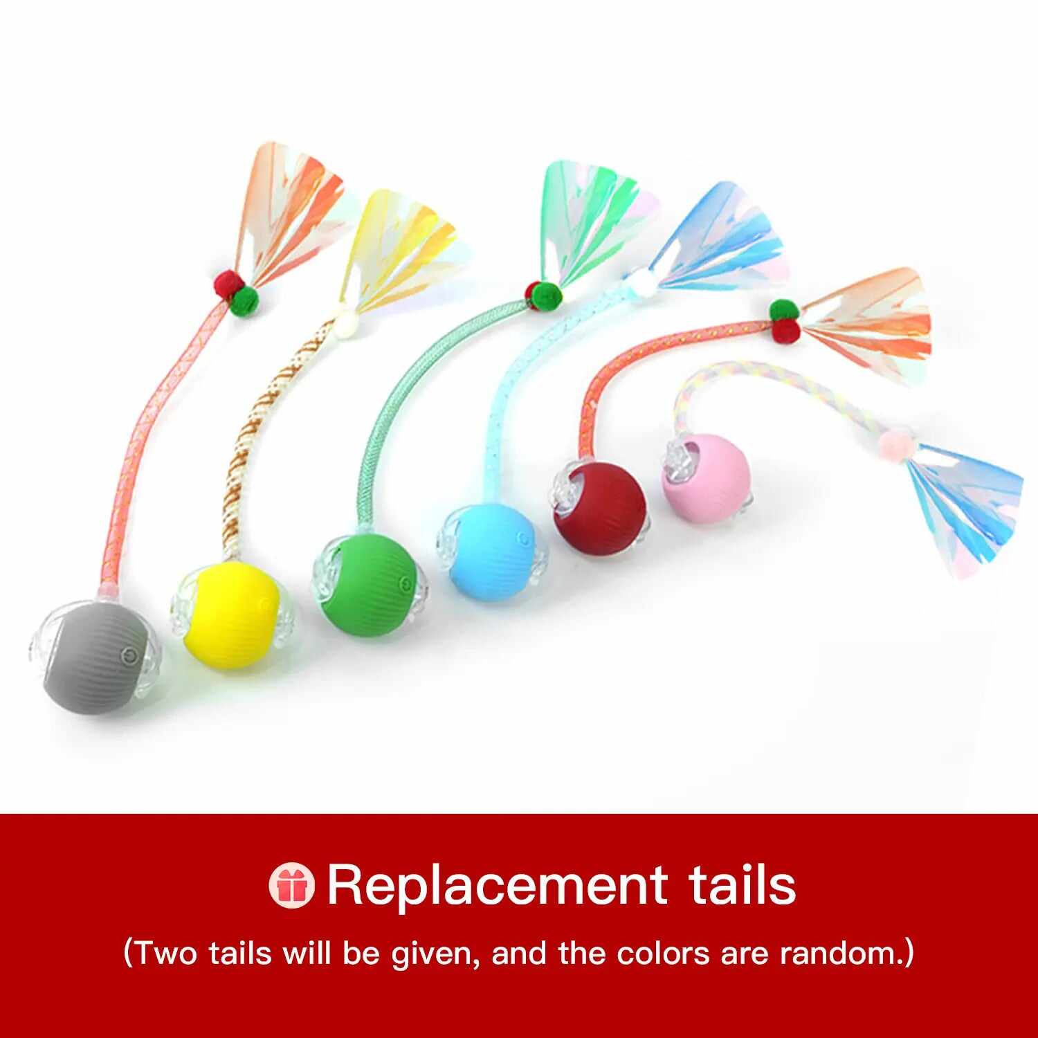 Interactive Pet Rolling Ball Toy with 2 Replaceable Tails, Automatic Dog & Cat Teaser Toy