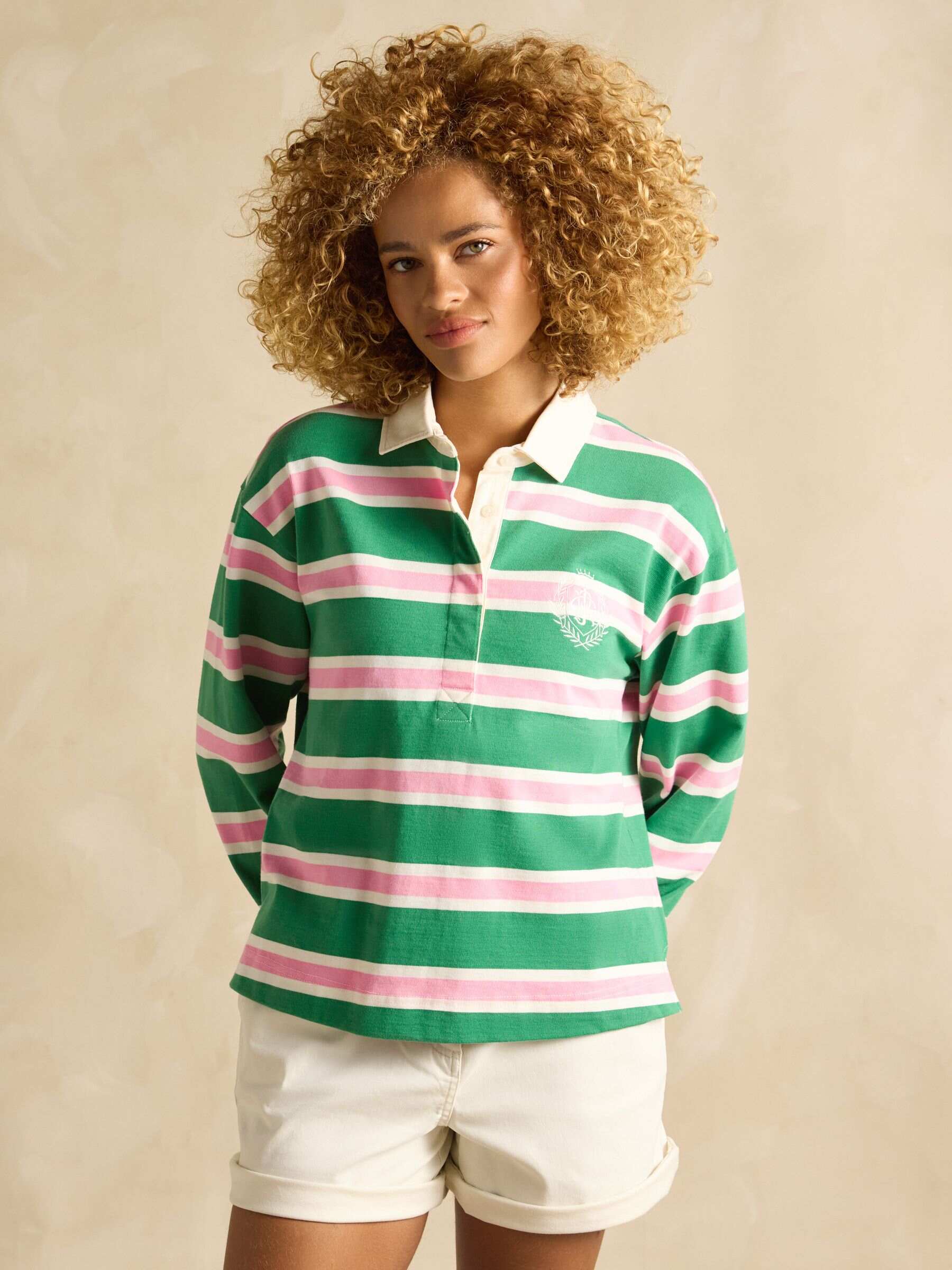 Lara Green/White Boxy Fit Rugby Shirt