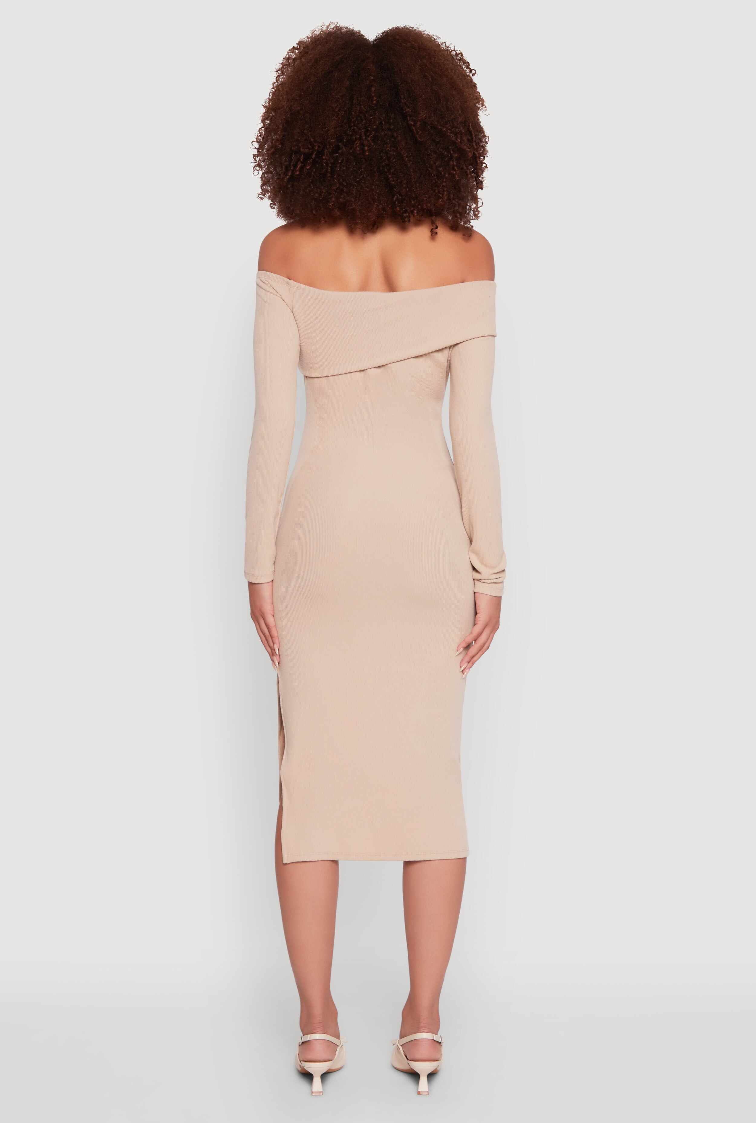 Asymmetrical Fold Over Off The Shoulder Side Slit Dress