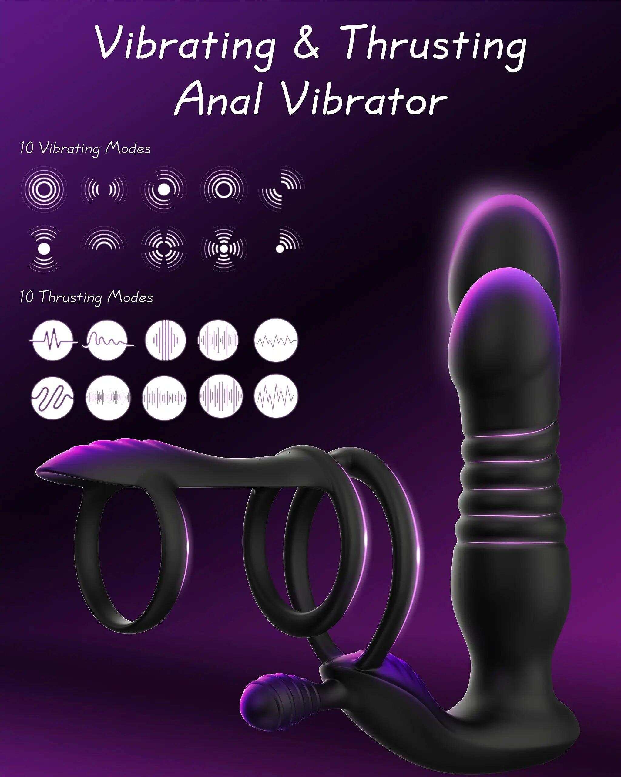 Prostate Massager with Thrusting Vibrator – Remote Control Anal Plug for Men