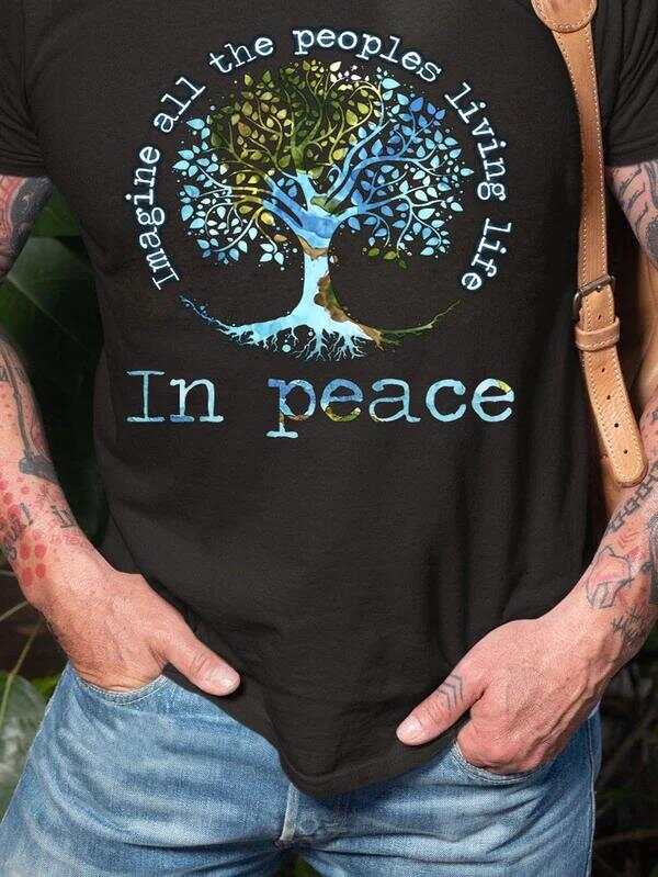 Men's Imagine All The People Living Life Tree Of Life Art Print Casual T-Shirt