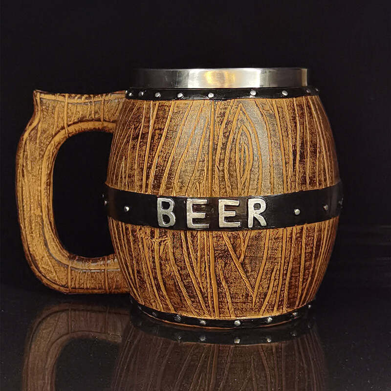 Stainless steel wooden barrel beer mug