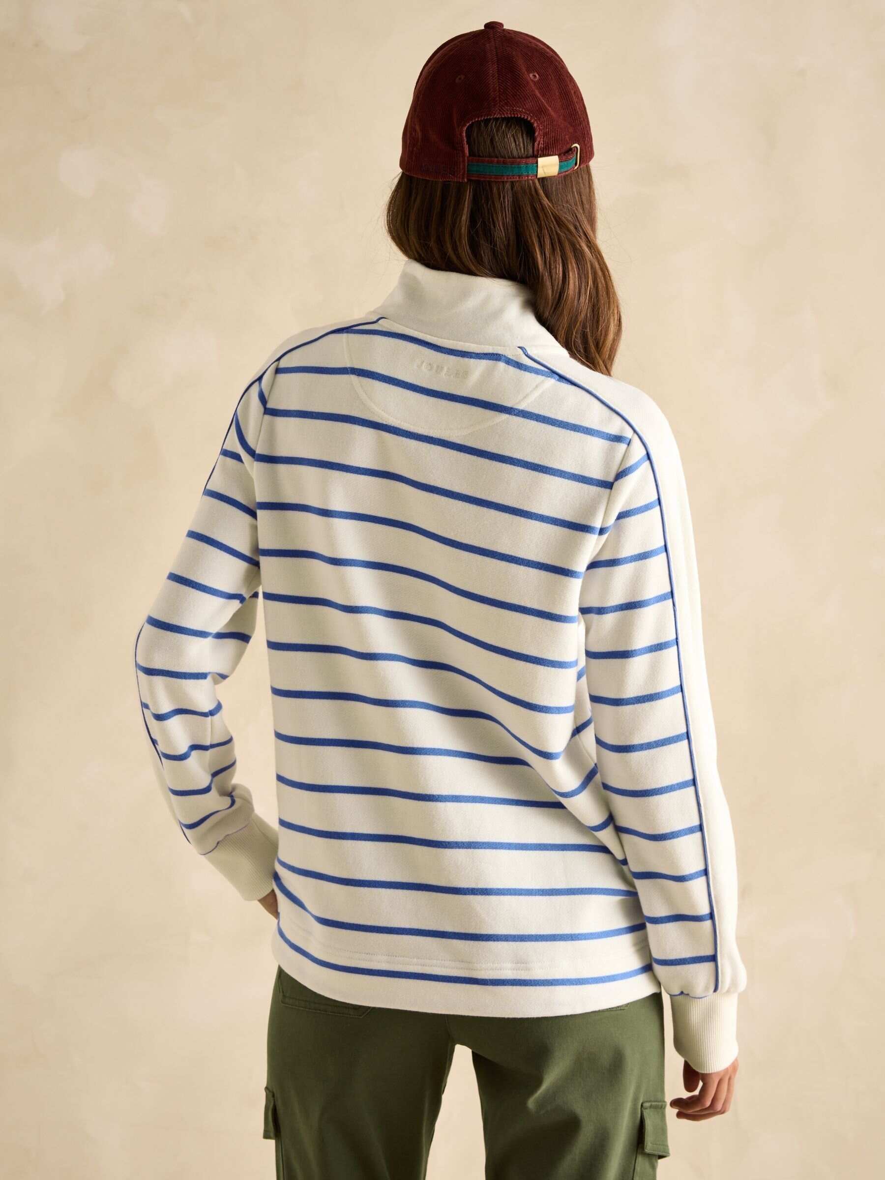 Southwold Cream & Blue Cotton Button Down Striped Sweatshirt