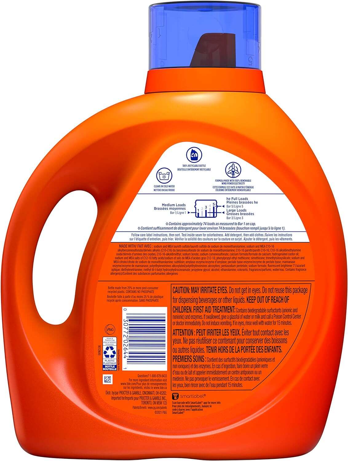 Tide Ultra Oxi Laundry Detergent Liquid Soap, High Efficiency (HE), 59 Loads, Blue, 84fl oz (Pack of 1)