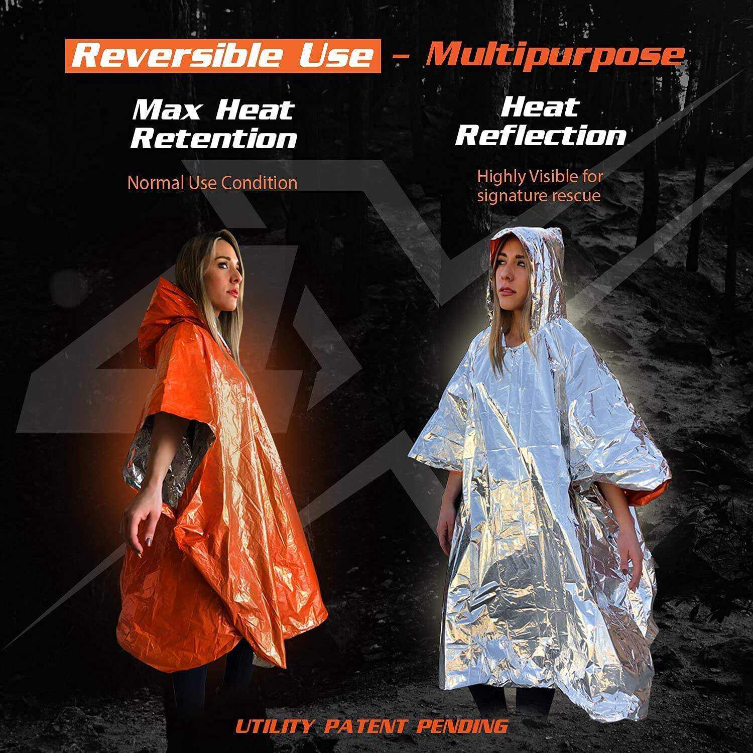 PREPARED4X Emergency Rain Poncho with Mylar Blanket Liner - Survival Blankets for Car - Heavy Duty, Waterproof Camping Gear, Tactical Prepper Supplies