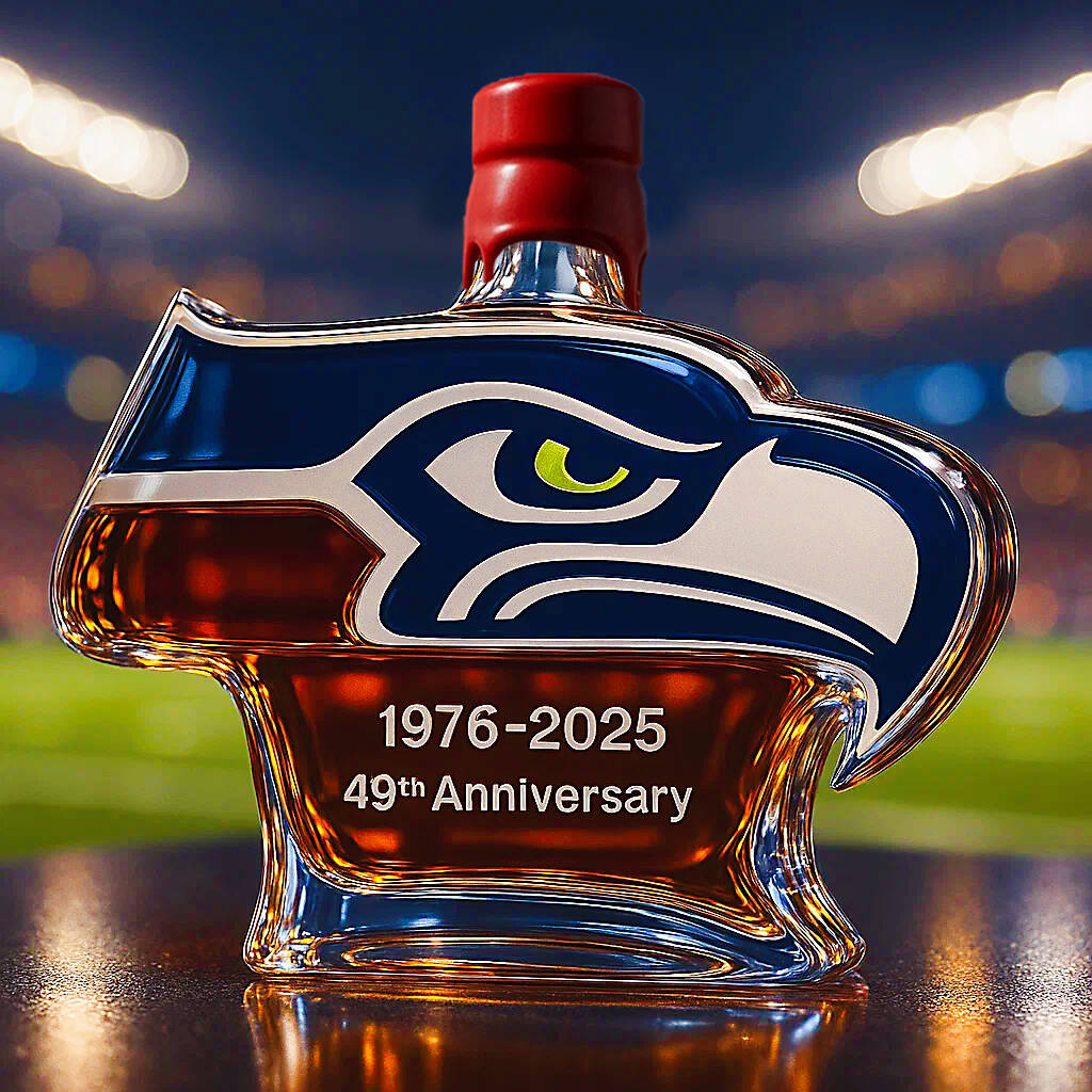 Seattle Seahawks 49th Anniversary Whiskey Bottle