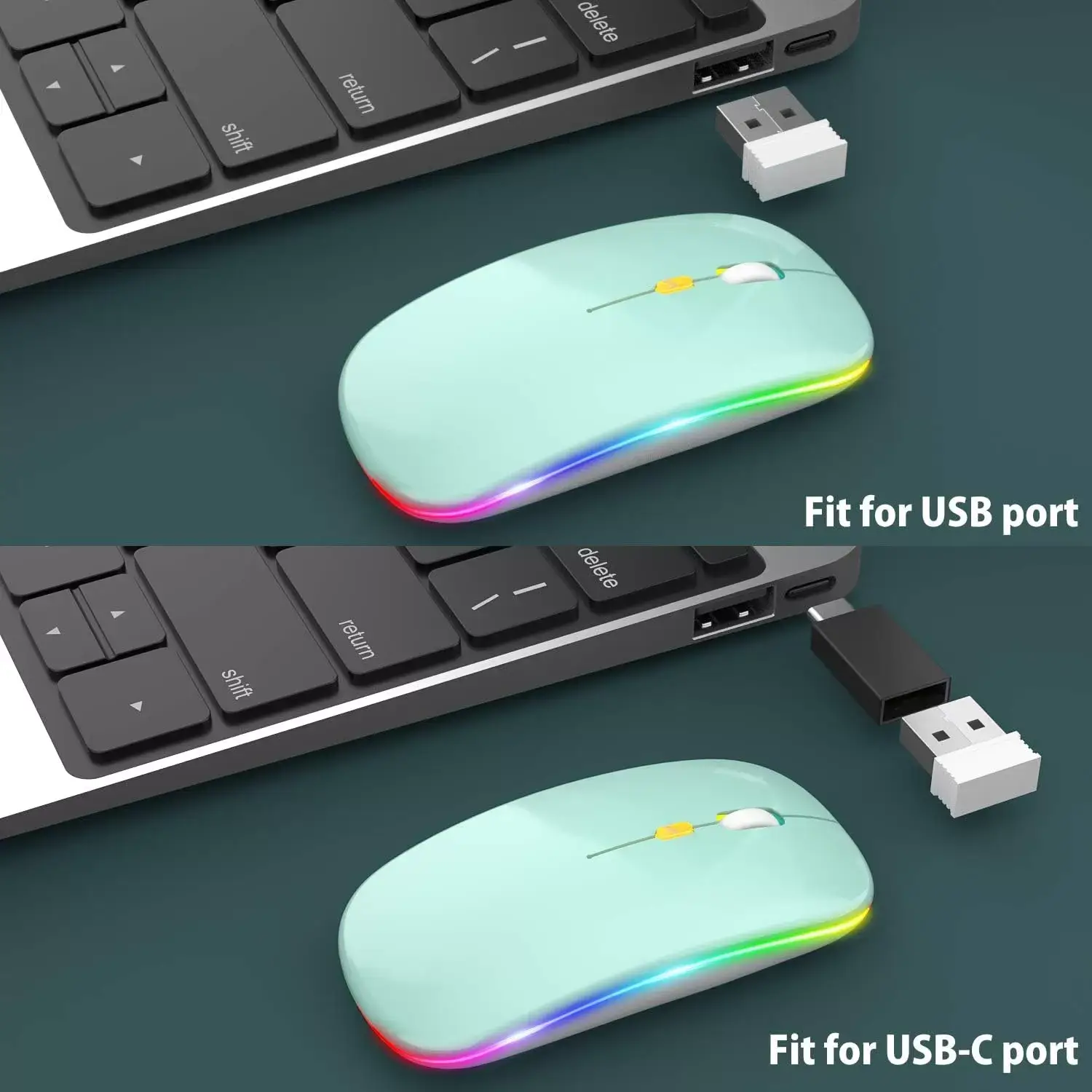 [Upgrade] LED Wireless Mouse, Slim Silent Mouse 2.4G Portable Mobile Optical Office Mouse with USB & Type-c Receiver, 3 Adjustable DPI Levels for Notebook, PC, Laptop, Computer, MacBook (Pink)
