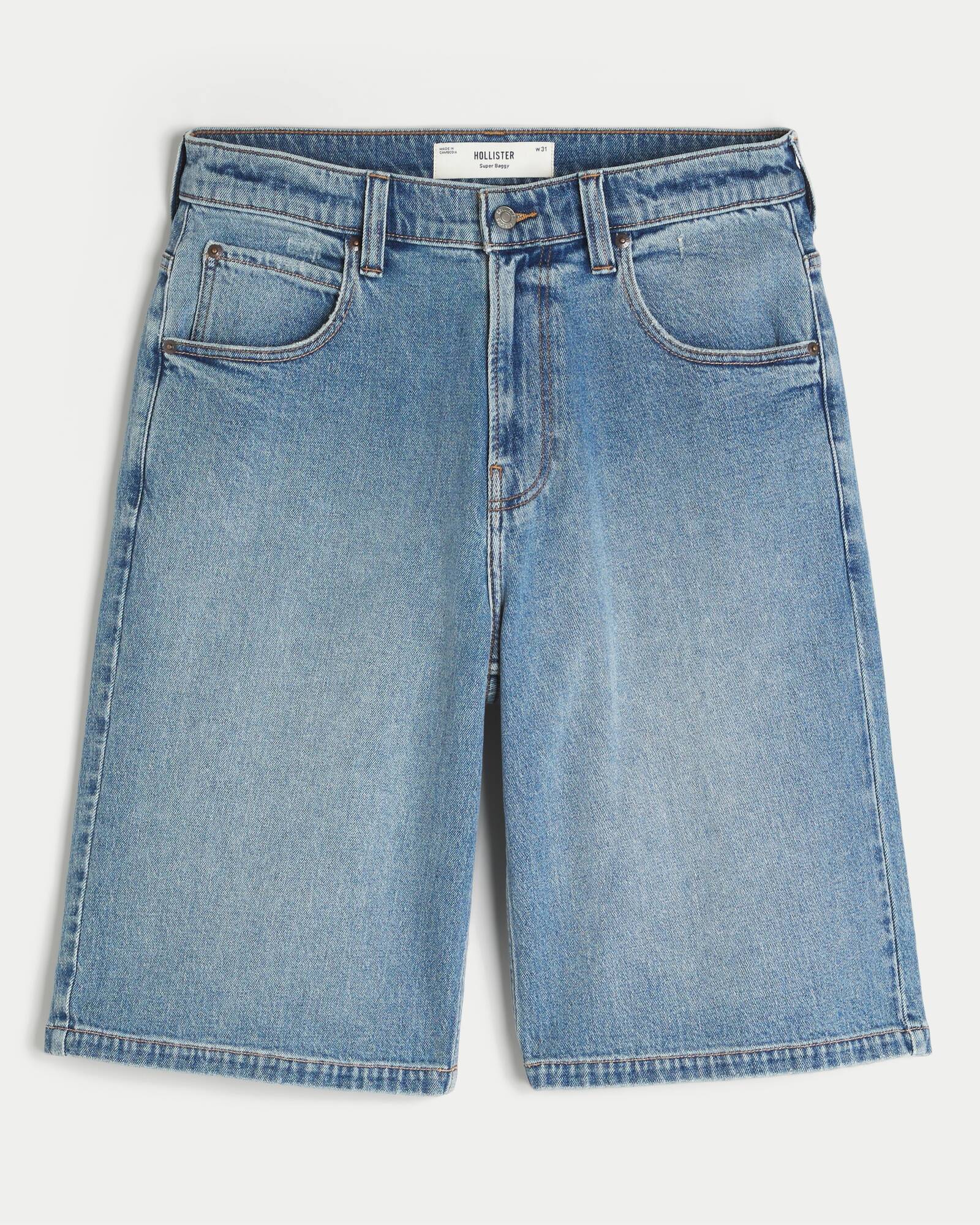 Washed Black Cat Graphic Super Baggy Denim Shorts