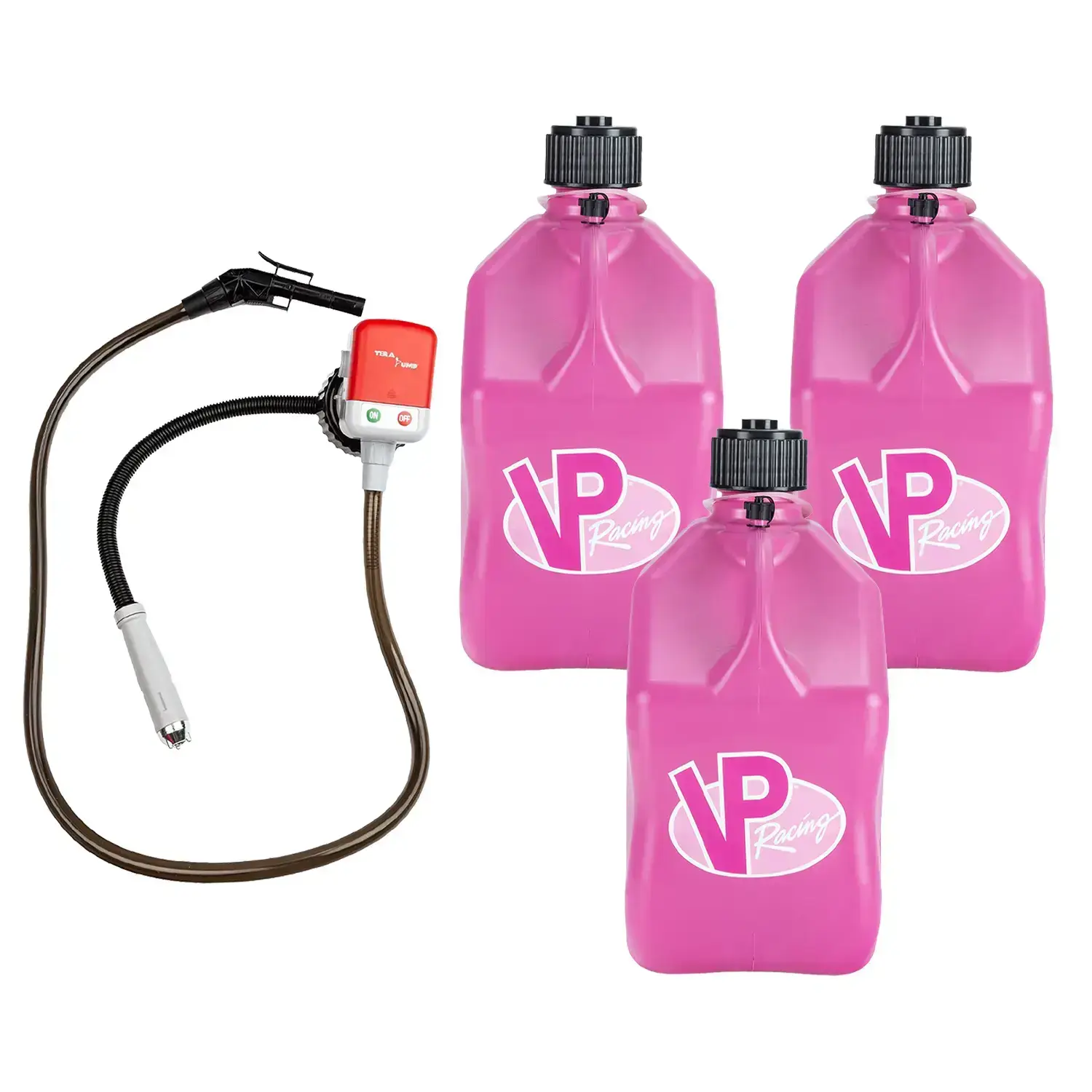(3 PACK) Racing Fuels Utility Jug + (1) Fluid Transfer Pump, Tera Pump, Battery Liquid Transfer, Cordless Water Transfer Outdoor Power Equipment, Motorsports,  Efficiency,  Convenience