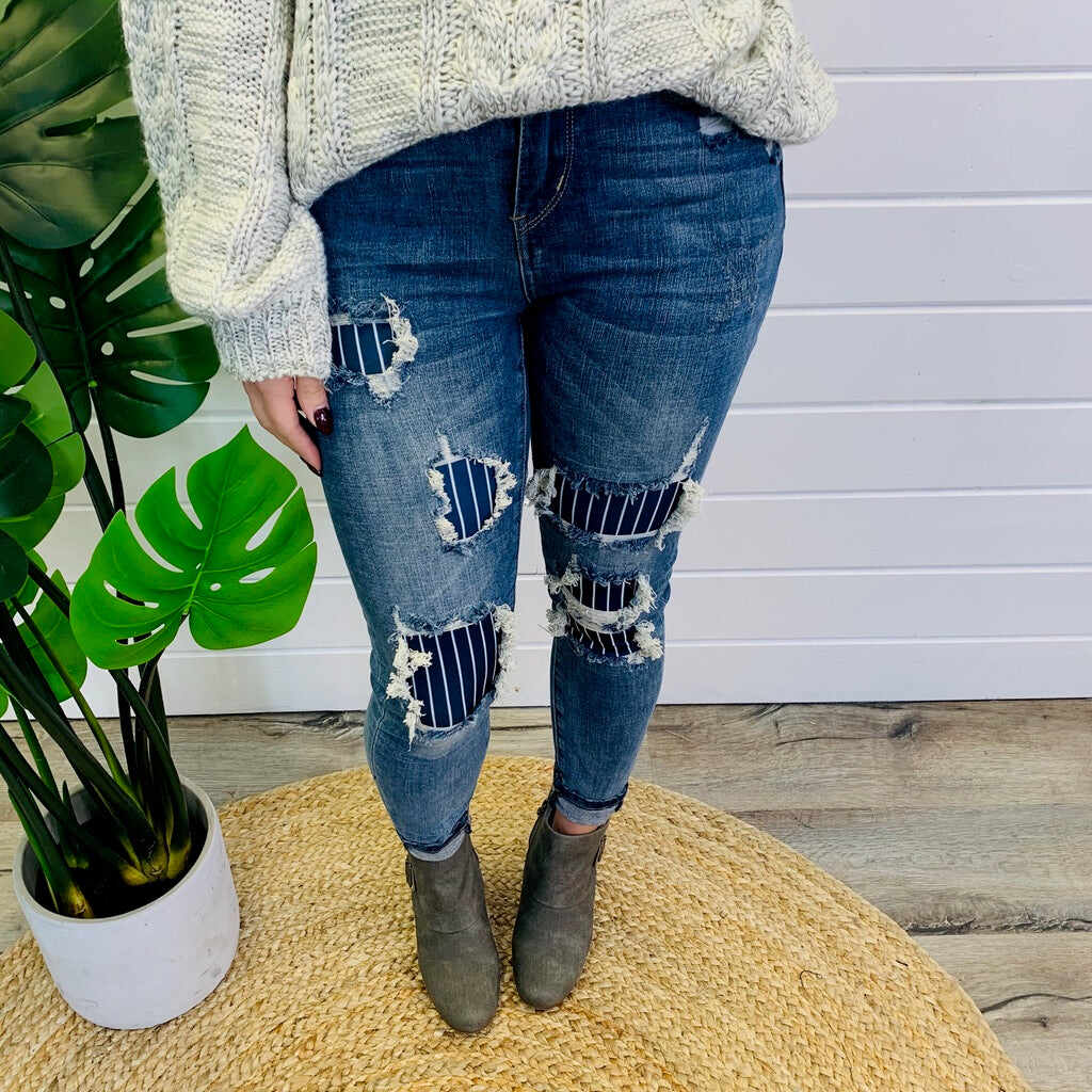 PLUS/REG Pinned and Patched Skinny Jeans
