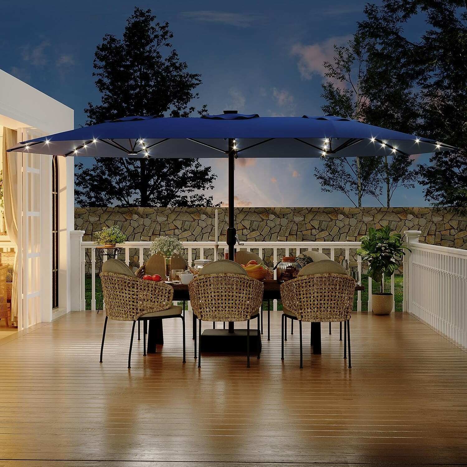 15 ft Rectangular Patio Umbrella with Base Included