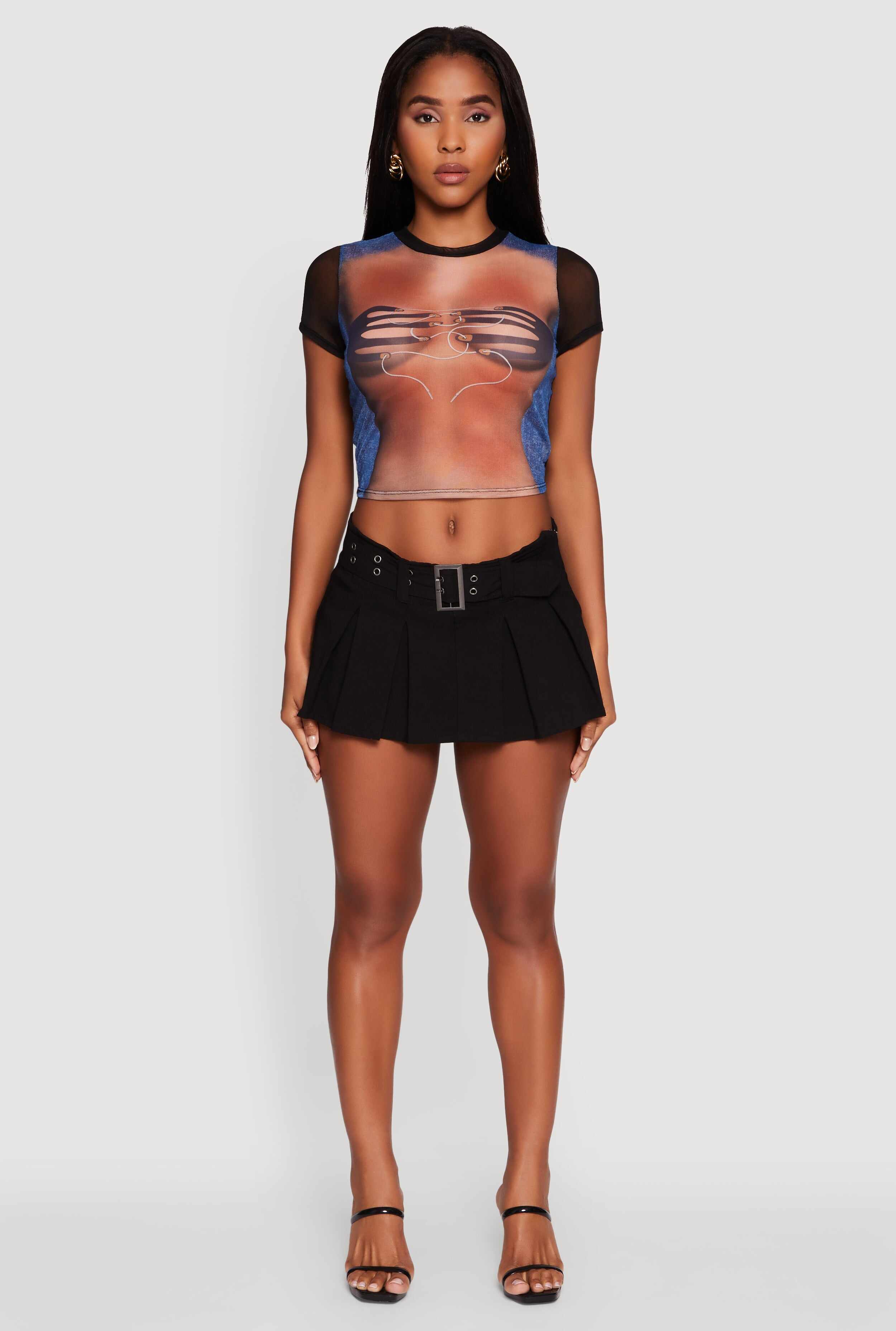 Mesh Graphic Print Crop T-Shirt