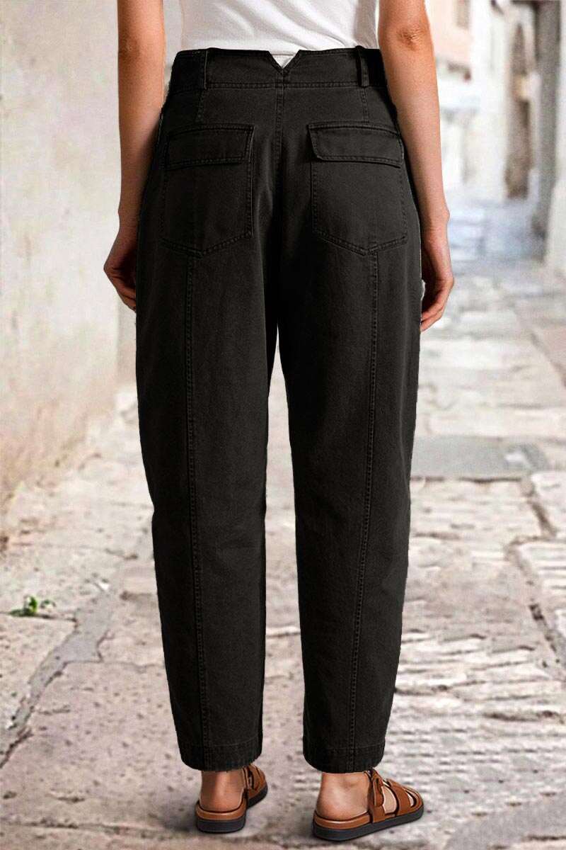 🔥 Last Day For Clearance！ !10 packs only $32!Solid Stitch Detail Mid Waist Barrel Leg Pants Without Belt