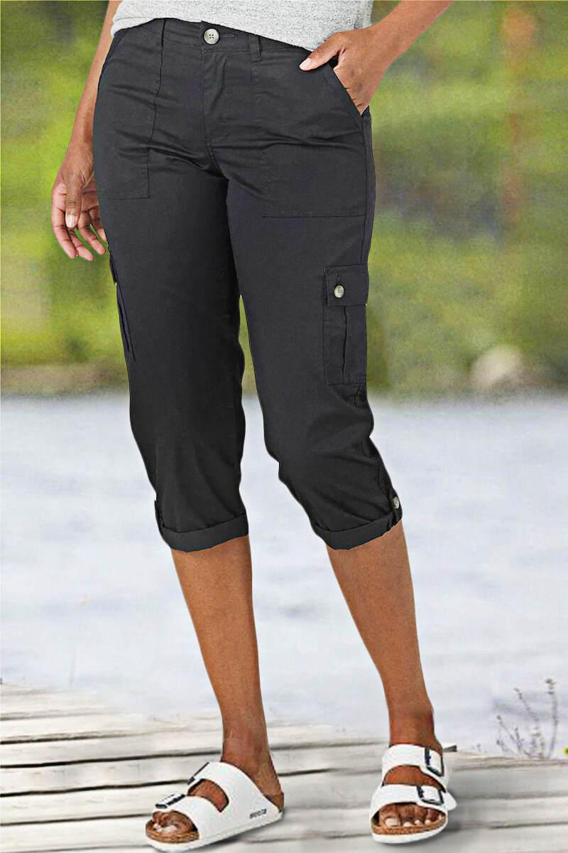 🔥Roll Tab Hem Multi Pocket Capri Mid Waist Cargo Pants