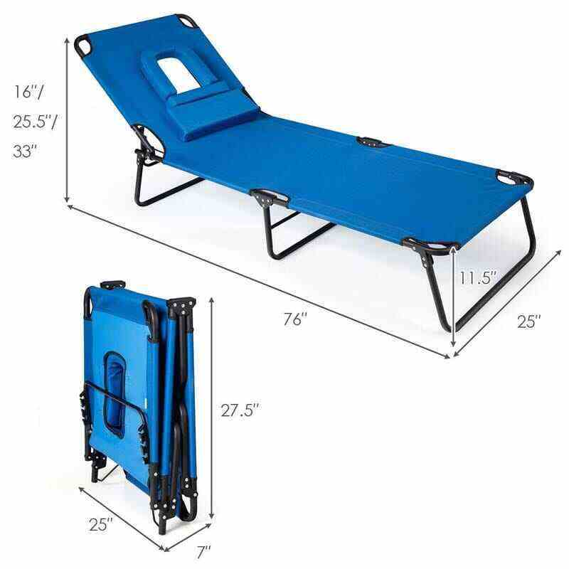 Folding Beach Lounge Chair Adjustable Reclining Chair Camping Chair Bed