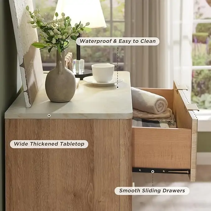 Modern Fluted 5 Drawers Dresser, Chest of Drawers, Dresser TV Stand