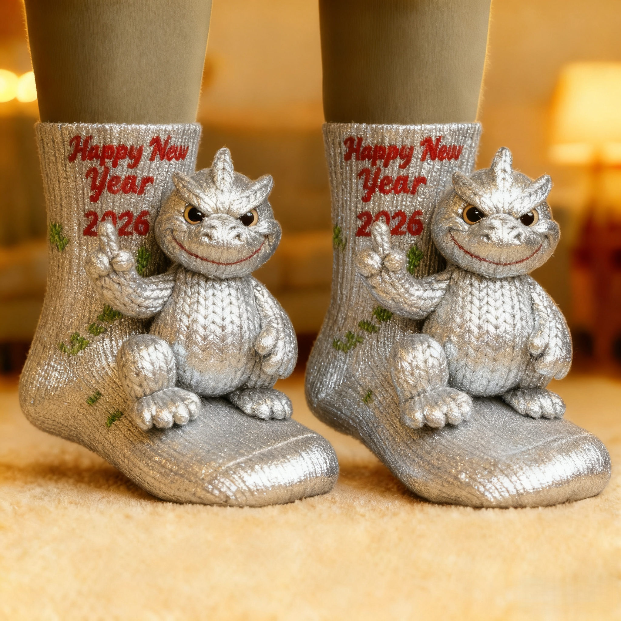 🦖 Godzilla Knit Socks · Happy New Year 2026 Edition