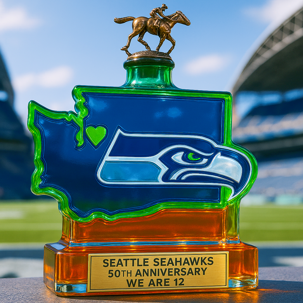 Seattle Seahawks State Map Whiskey Bottle