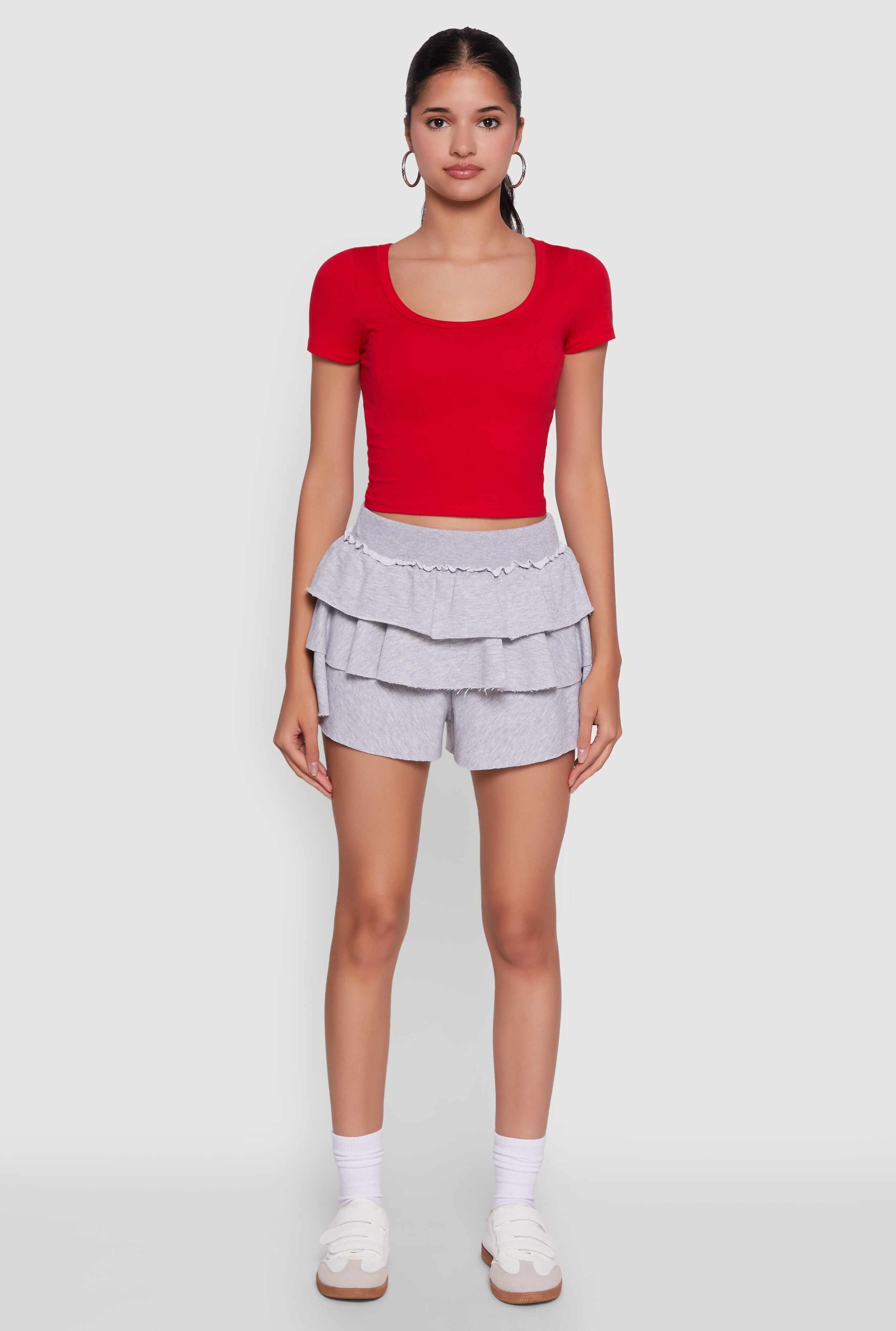 Stylish Ruffled High Waist Tiered Shorts
