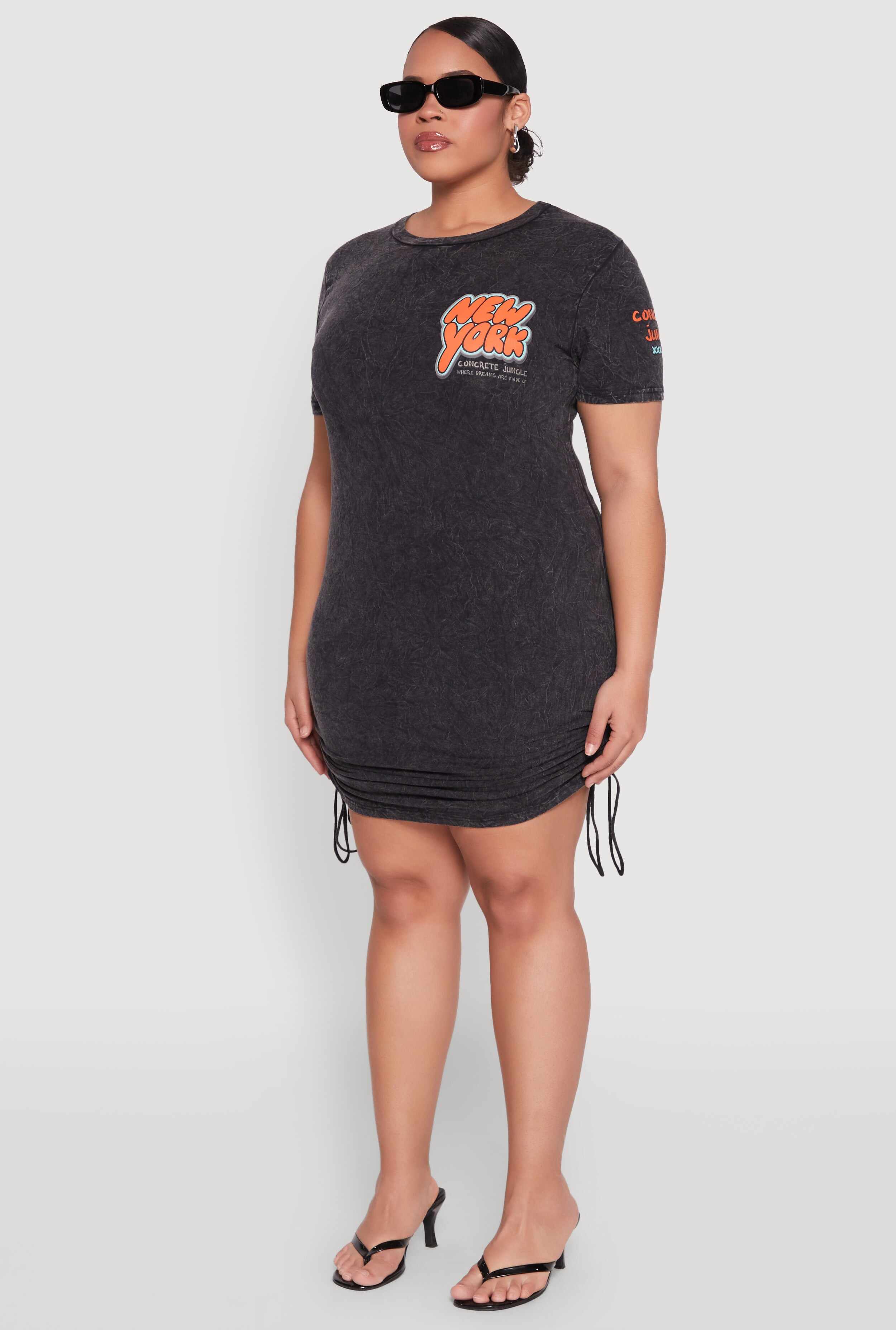 Plus Size Mineral Wash New York Concrete Jungle Graphic Dress