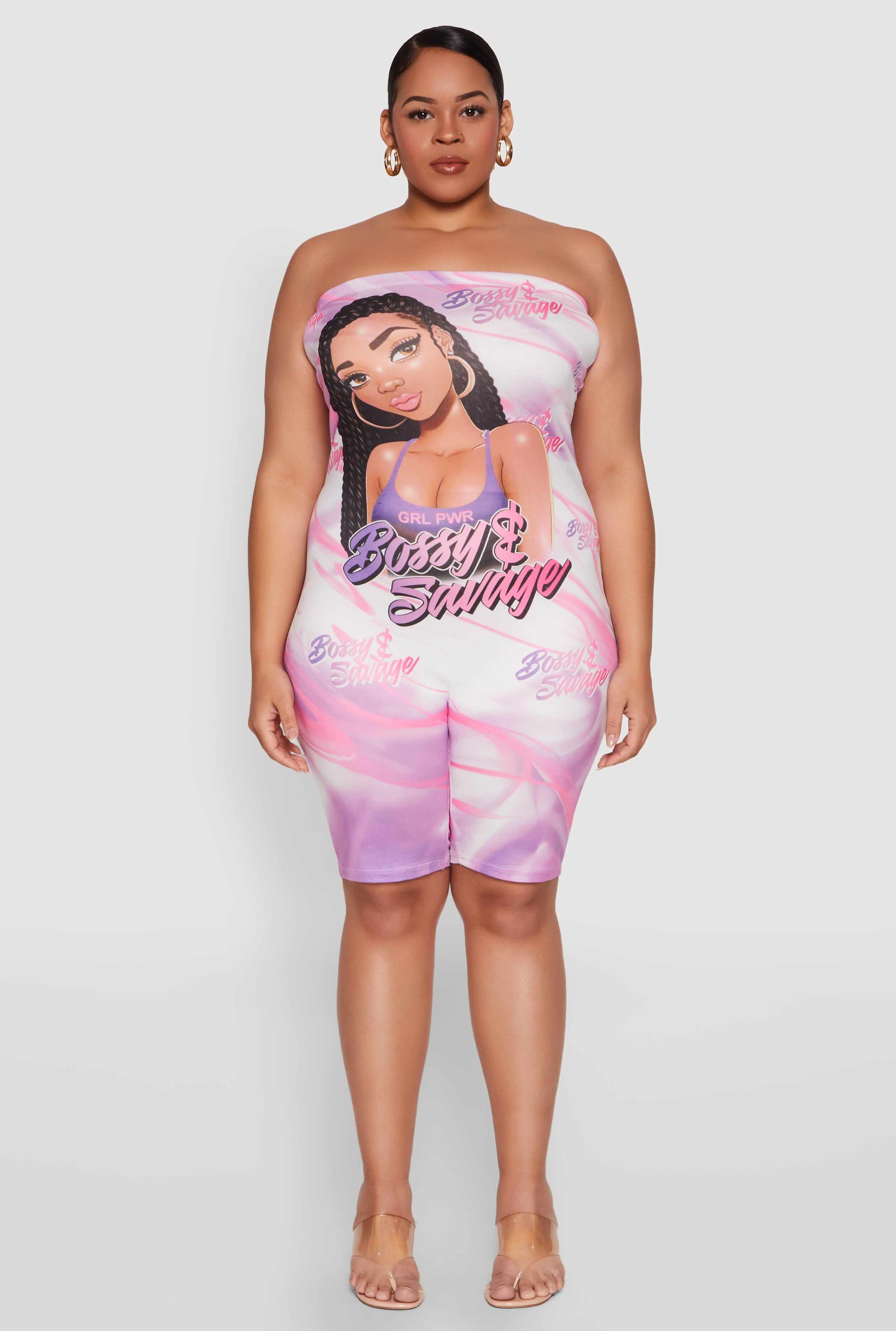 Plus Size Bossy and Savage Graphic Tube Romper