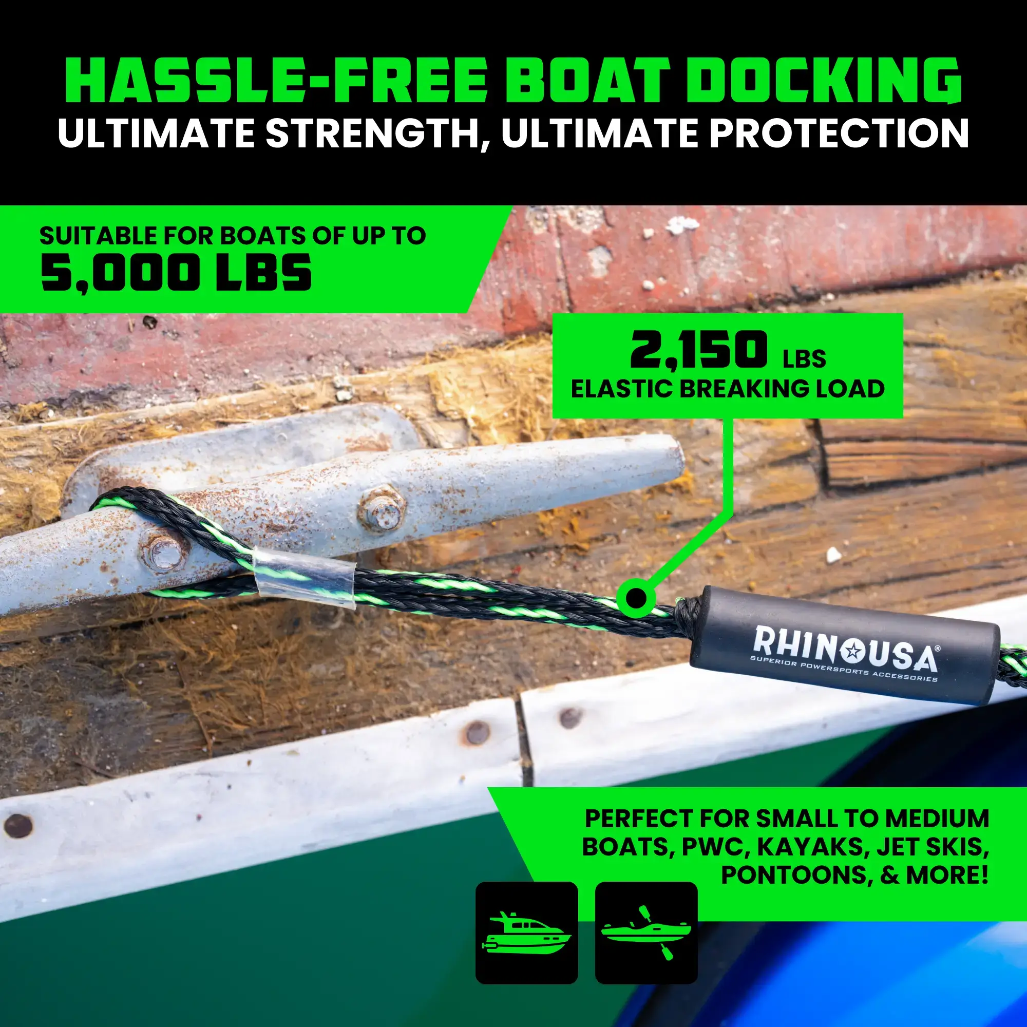Heavy-Duty Bungee Dock Lines - Bungee Dock Rope for Jetski, Boat, and More.