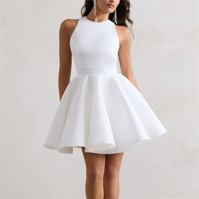 Classy Tied Blackless White Graduation Dress