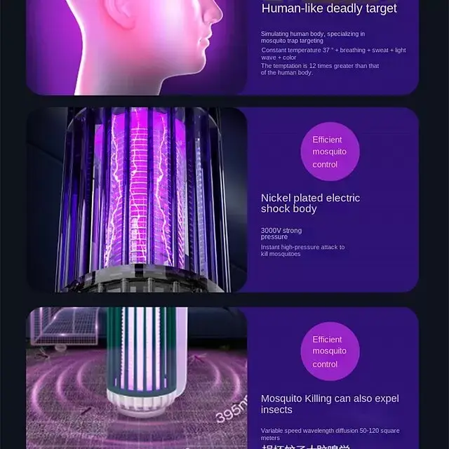 Mosquito Trap Electric USB Portable Silent Killer Lamp Electric Bug Zapper Inhalation Mosquito Killer Lamp Household Outdoor Rechargeable Mosquito Trap Wall Mountable Desktop Friendly